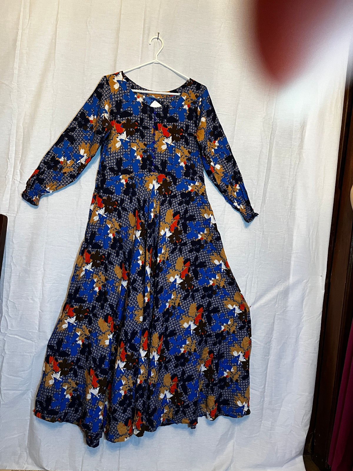 Vintage 90s Chandni Vibrant Dress with Flared Skirt, Long Sleeves S