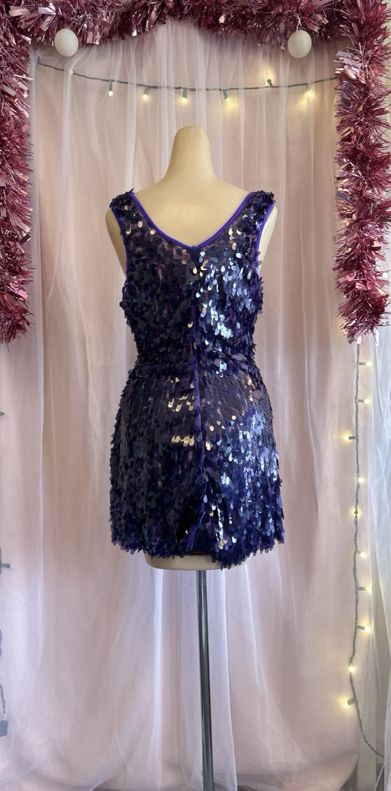 Vintage Y2K 2000s Purple Sequin Mini Dress Sleeveless Bodycon Festival Rave M/L