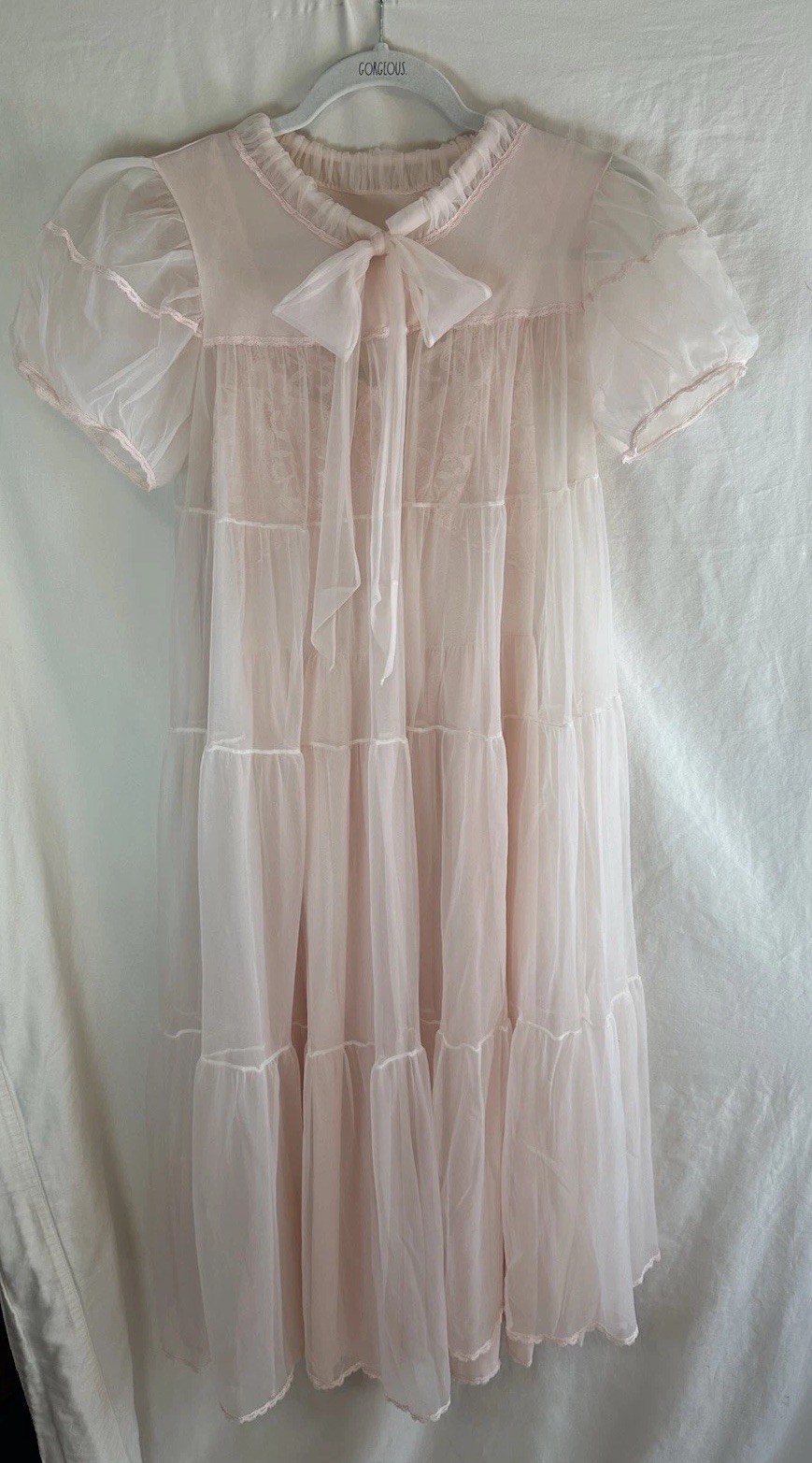 Vintage Dutchmaid 60s Pink Peignoir Set Nylon Sheer Robe & Gown Lace Romantic 14