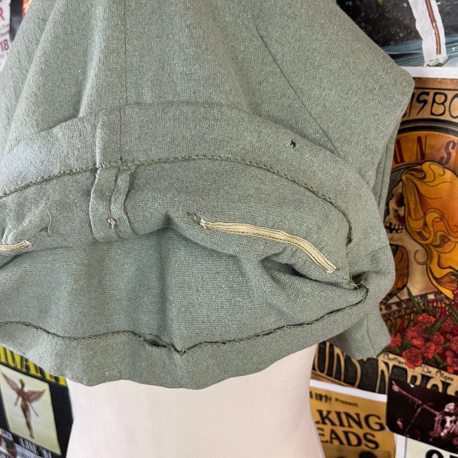 Vtg Womens 1940s Green Peter Pan Collar 3/4 Sleeve Wool Blouse Top Loop Collar
