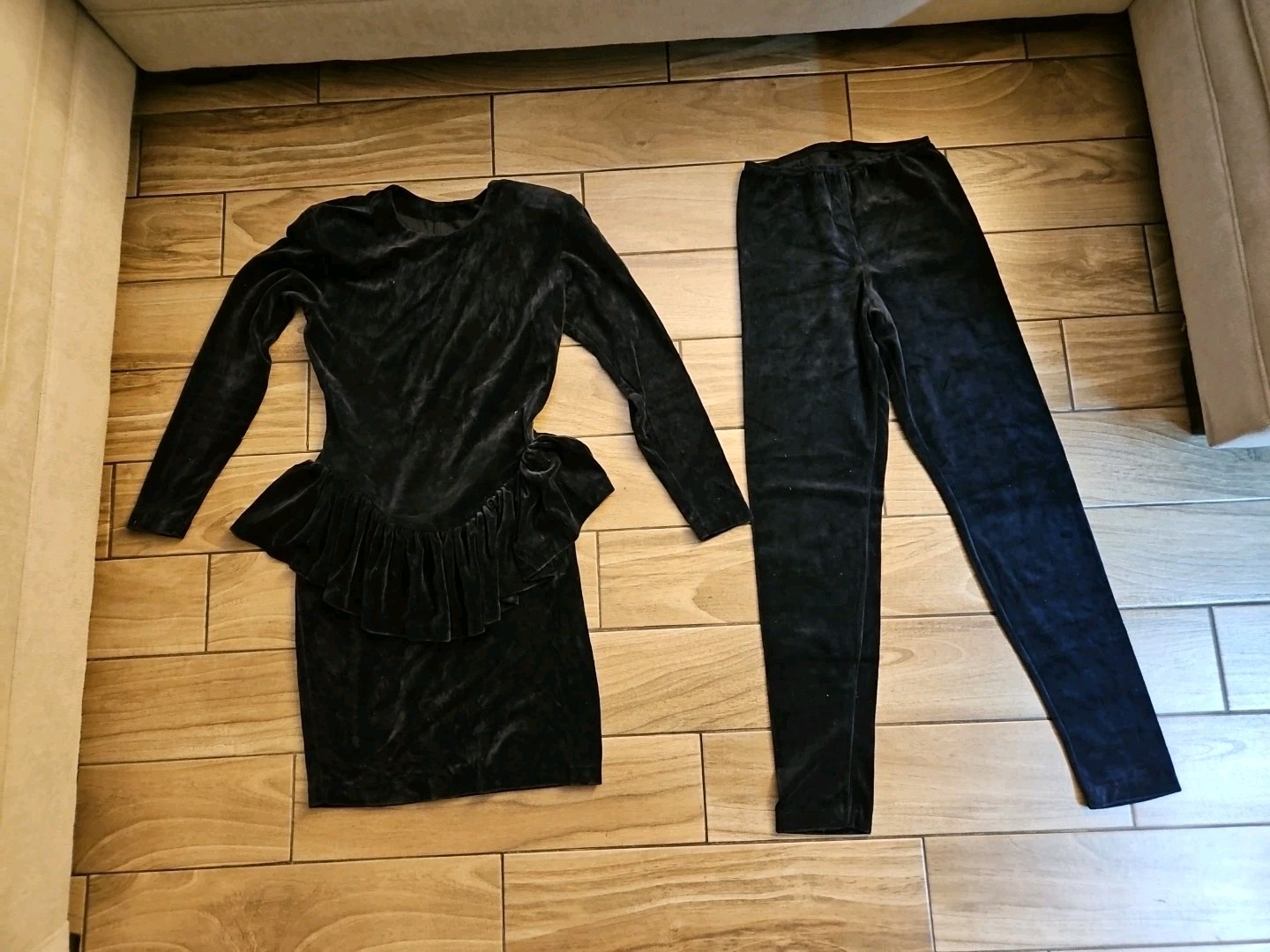 Betsey Johnson 1980’s 90&rsquo;s Punk Label Velvet? Black Cotton Dress W pant Medium
