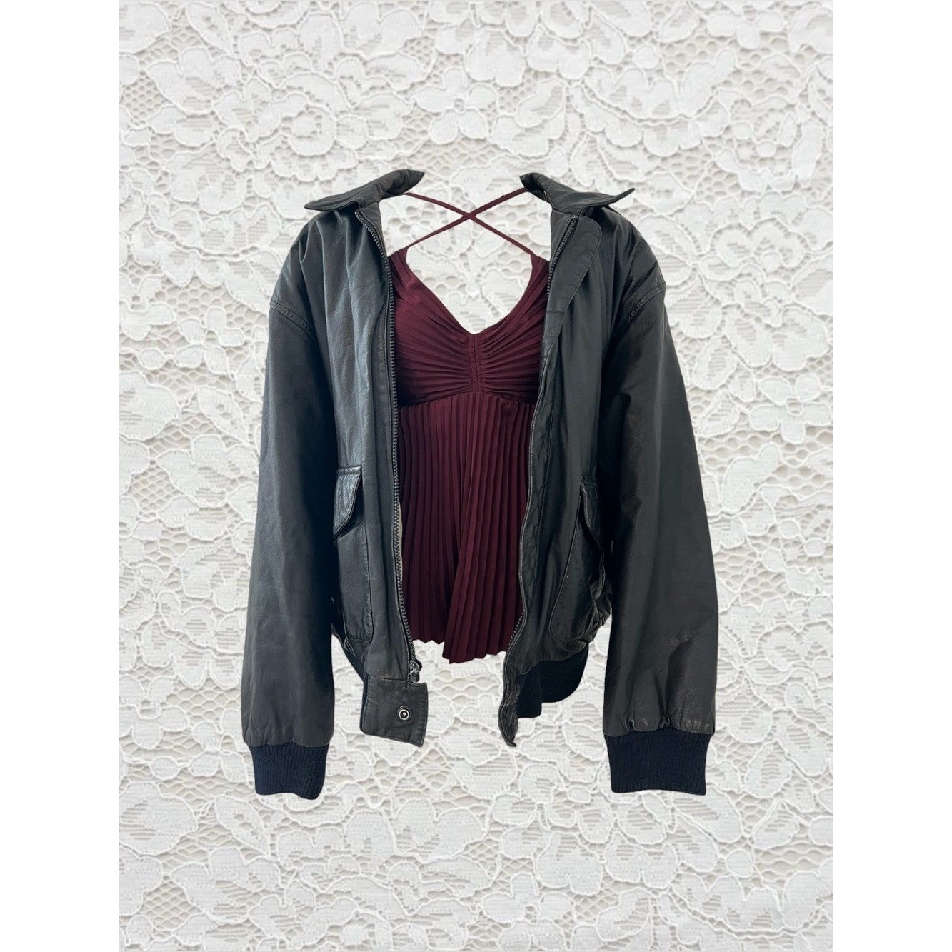 vintage black genuine leather bomber jacket