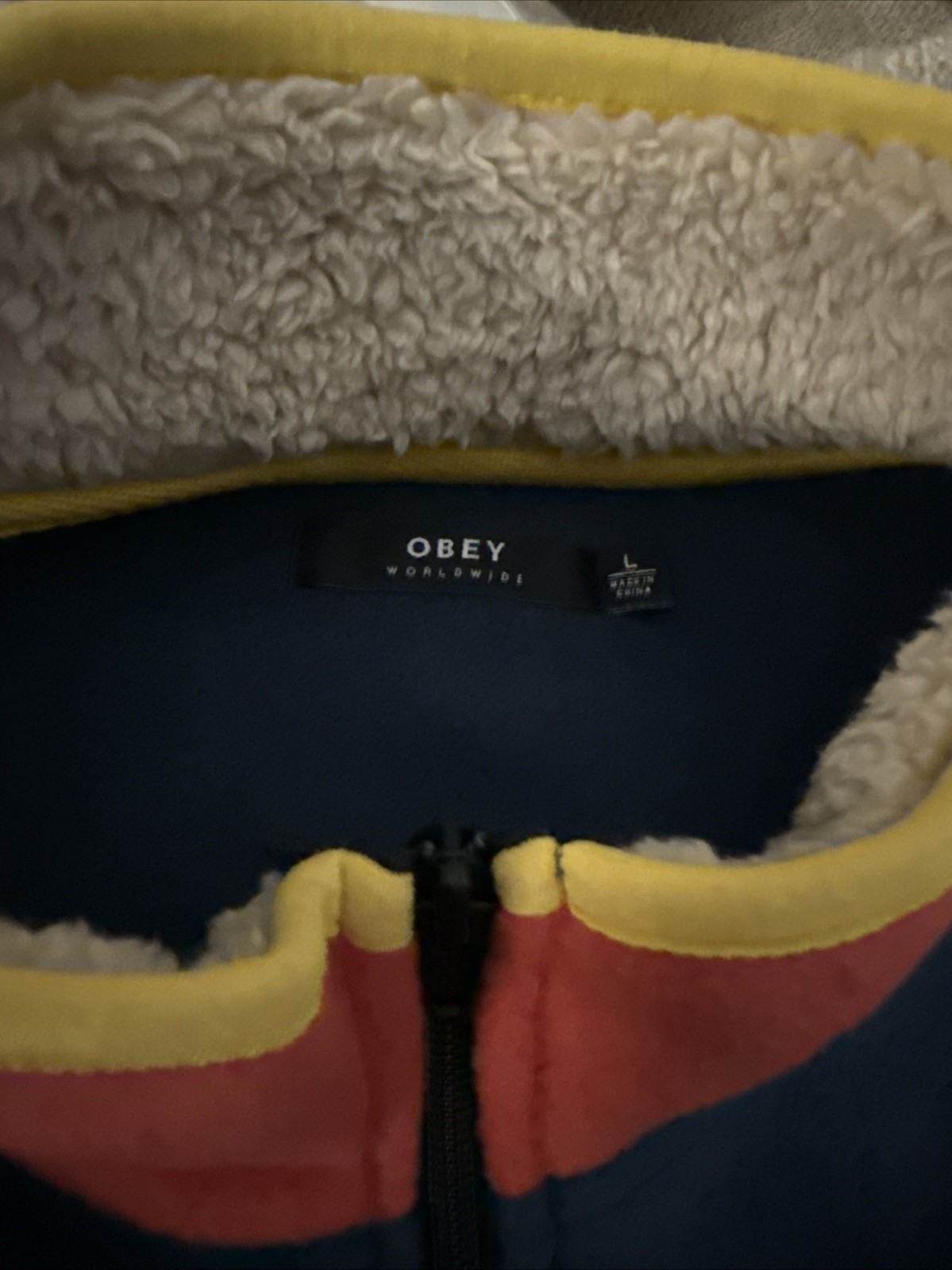 Obey Zip Up Sweater Color Block Large