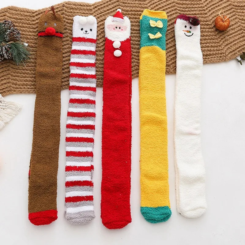 Festive Fleece Lined Thigh High Socks for Women, Christmas Winter Crew Sock