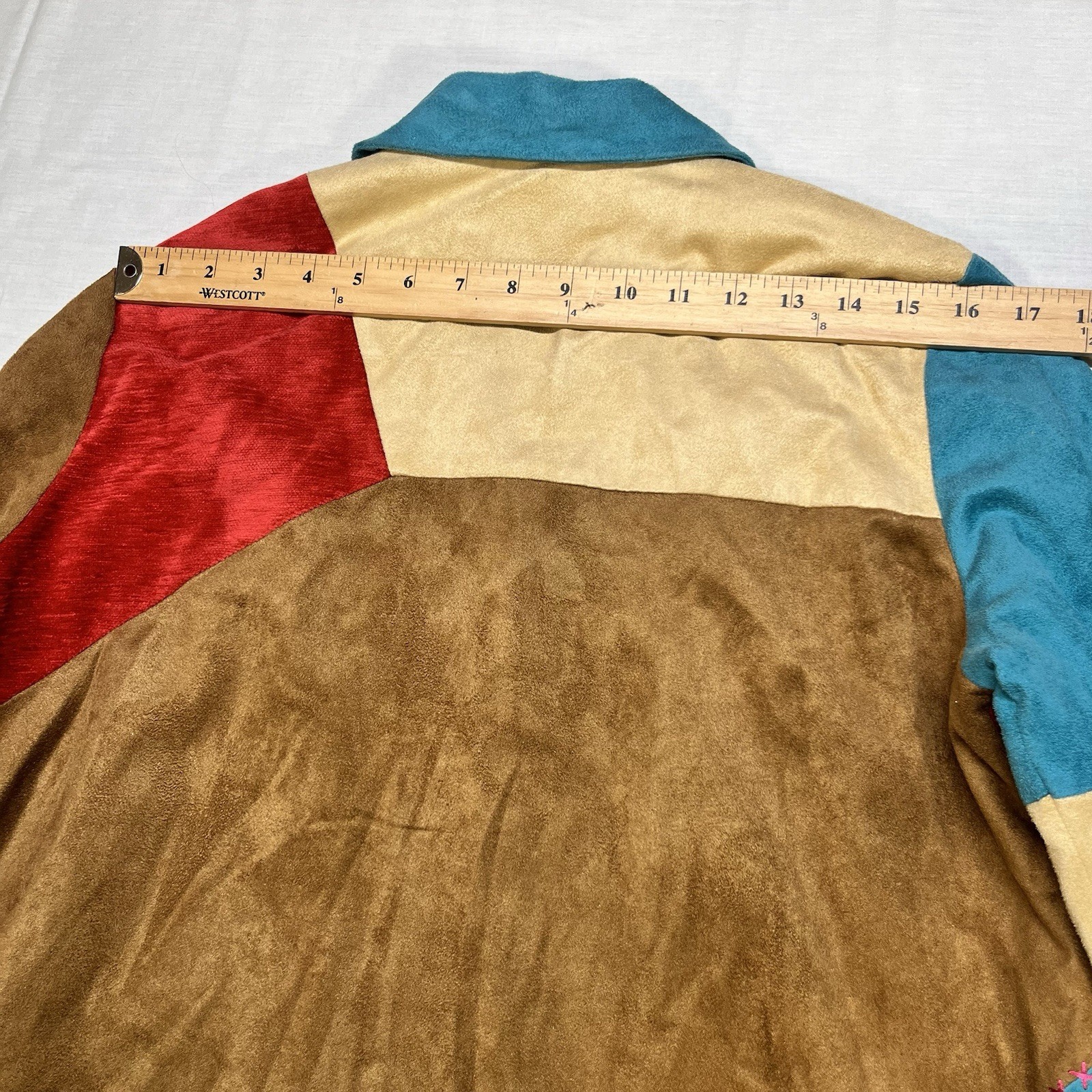 Vintage Koret Patchwork Blazer Jacket Embroidered Small Faux Suede Aztec