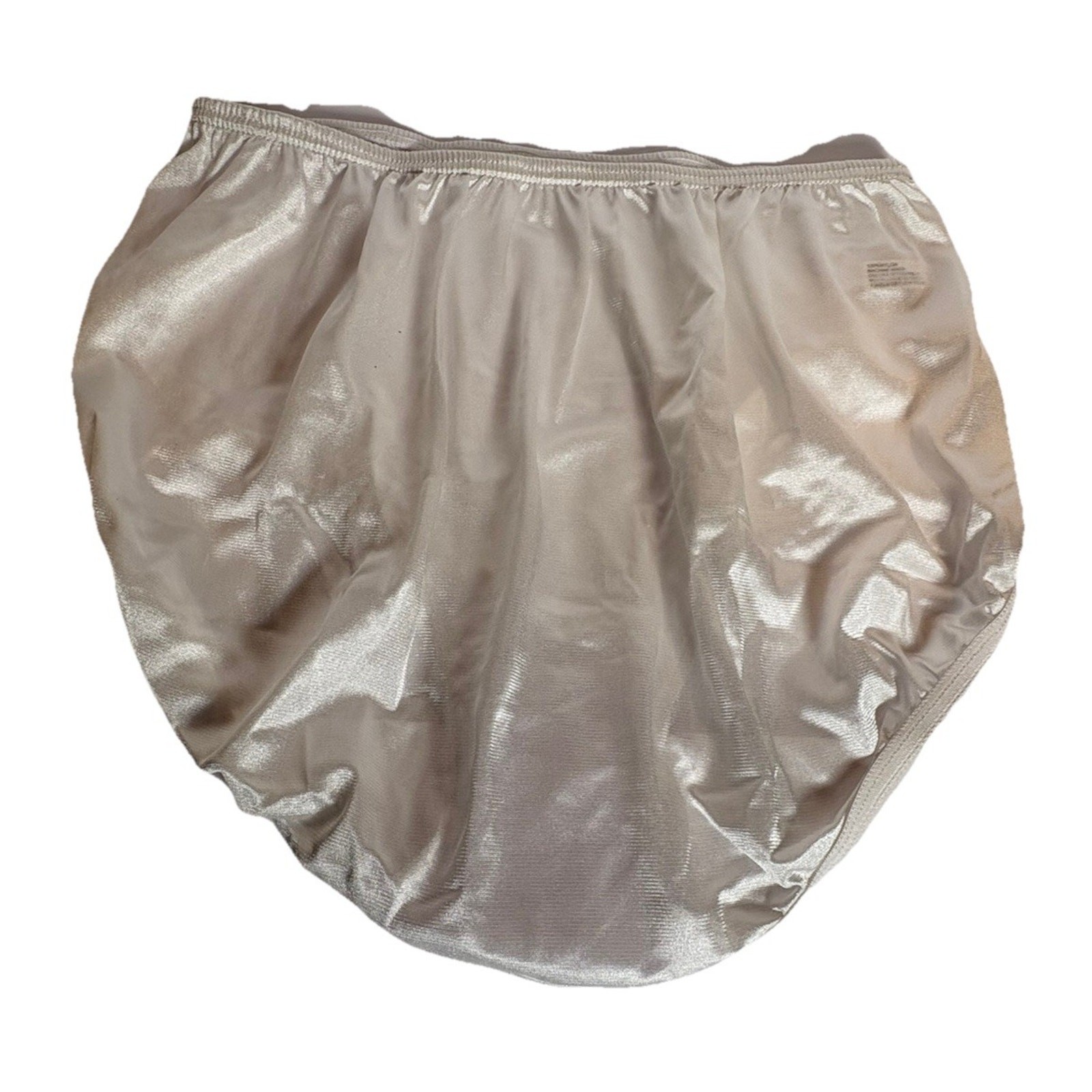 3 SHINY White Satin 100% Nylon Full Brief Panty Sewn in Cotton Gusset #331 Sz 8