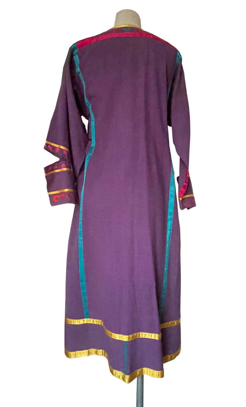 JOSEFA Caftan Duster Robe Purple Embroidered Cotton Mexican Vintage Size S