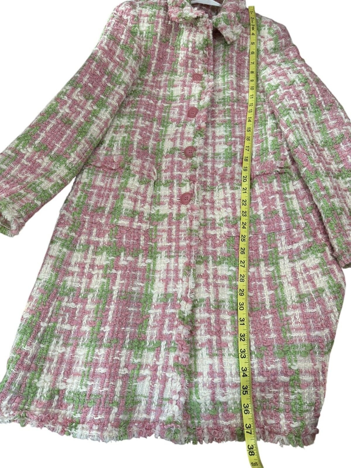 Vintage Marvin Richards Houndstooth Wool Tweed Boucle Coat Fringe Small Pink