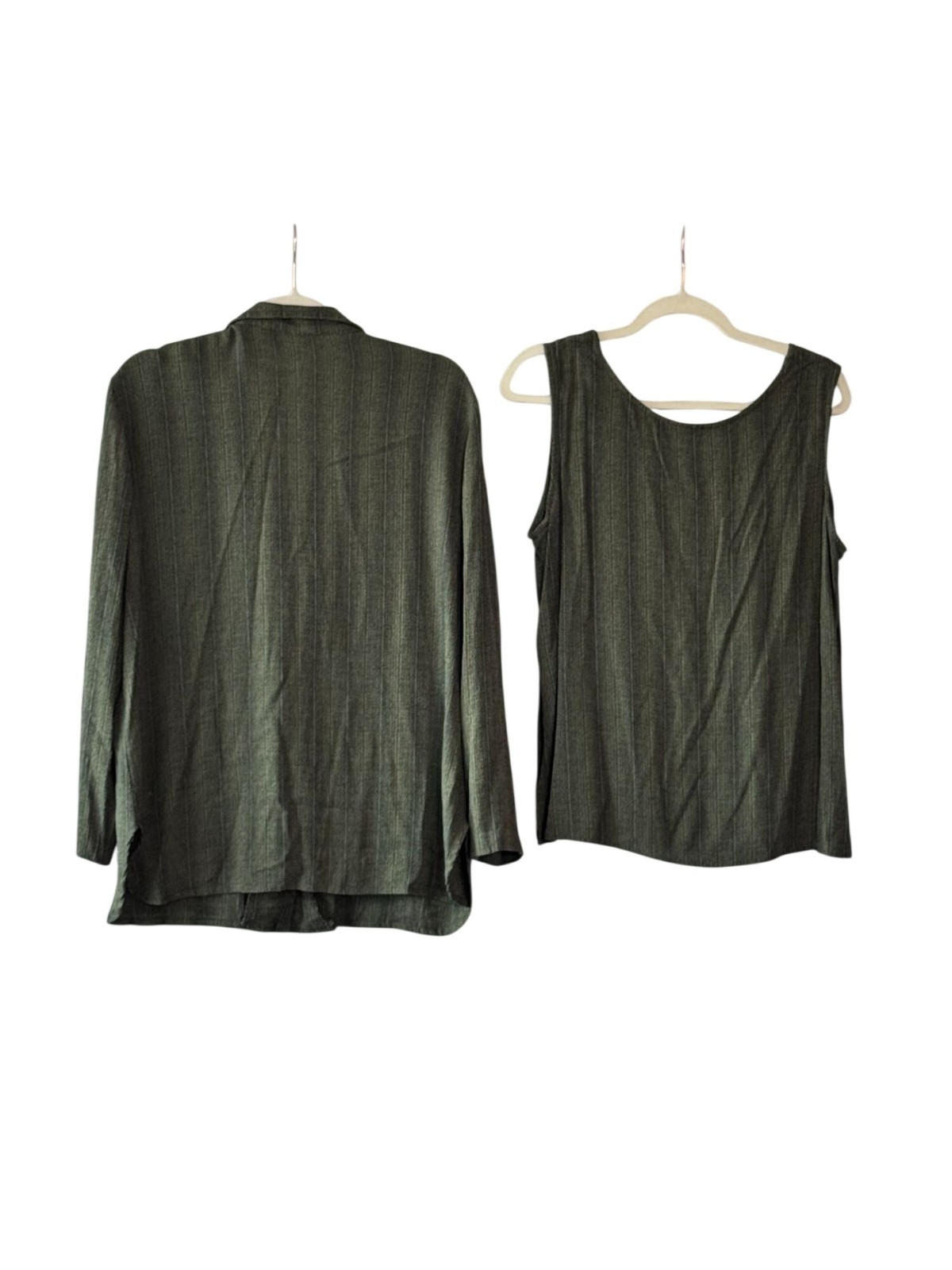 Vintage K Studio Olive Green Textured Shirt and Tank Set Size 14
