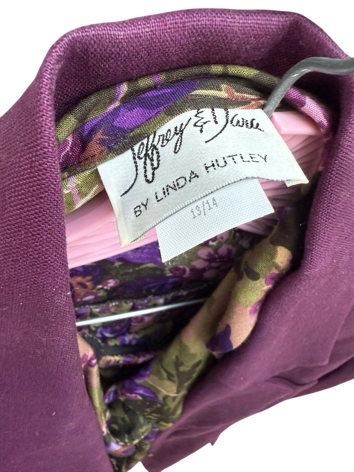 Vintage Two Piece Set Jeffrey & Dara Skirt Top Sz 14 Floral Linda Hutley Purple
