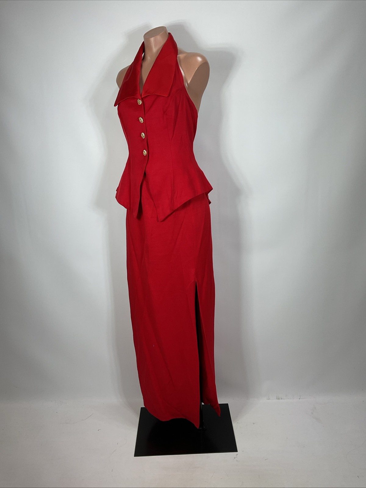 Vintage 80s Red Halter Tuxedo Evening Gown 2pc Set Mother Party Prom Evening 14