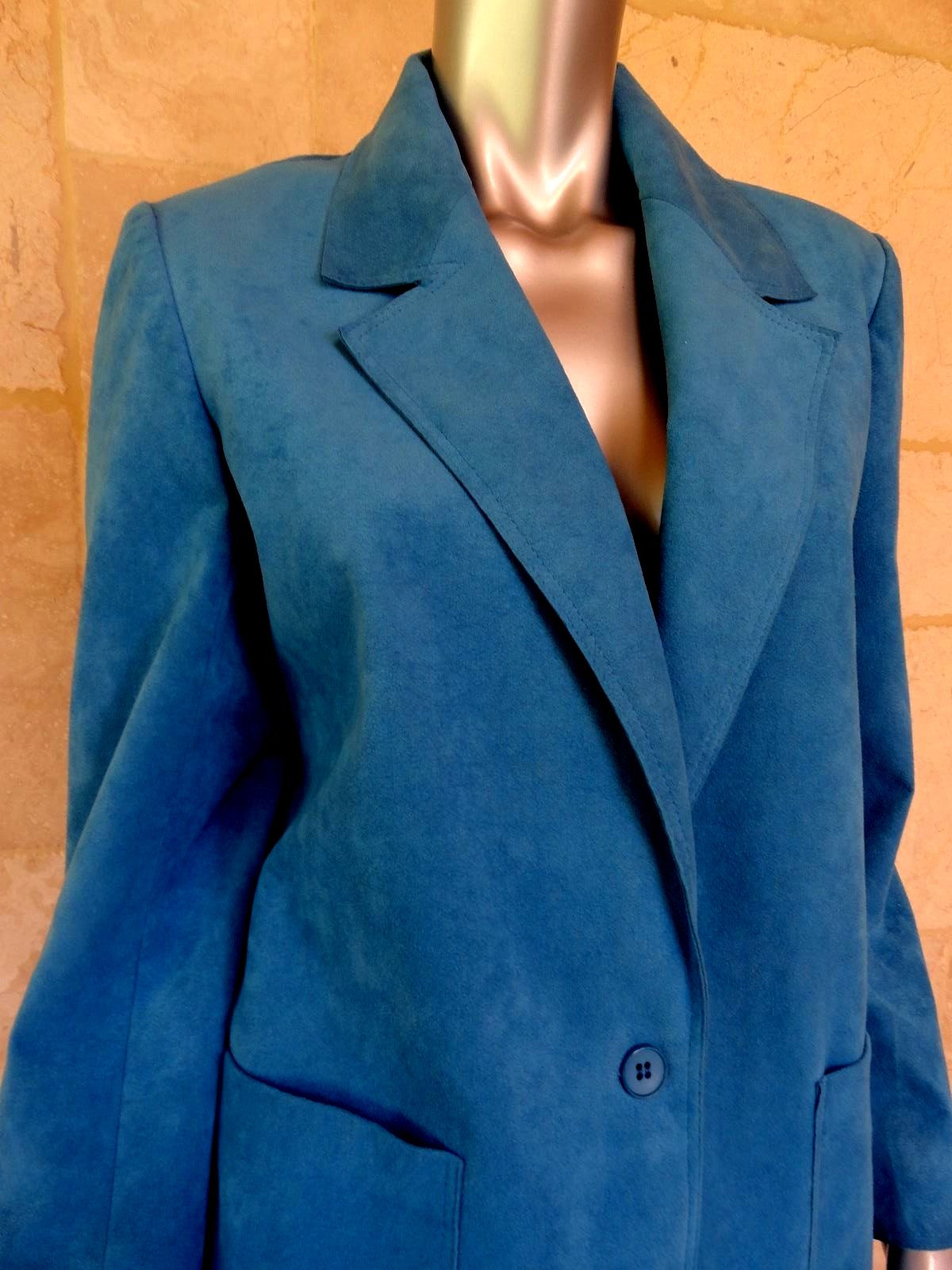 Adolph Schuman for Lilli Ann Blue Suede Casual Wear to Work Blazer Jacket Sz M