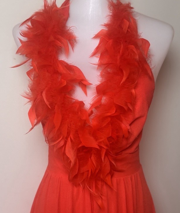 VTG Climax by David Howard Feather Neck Halter Dress Womens Size 5/6 Coral
