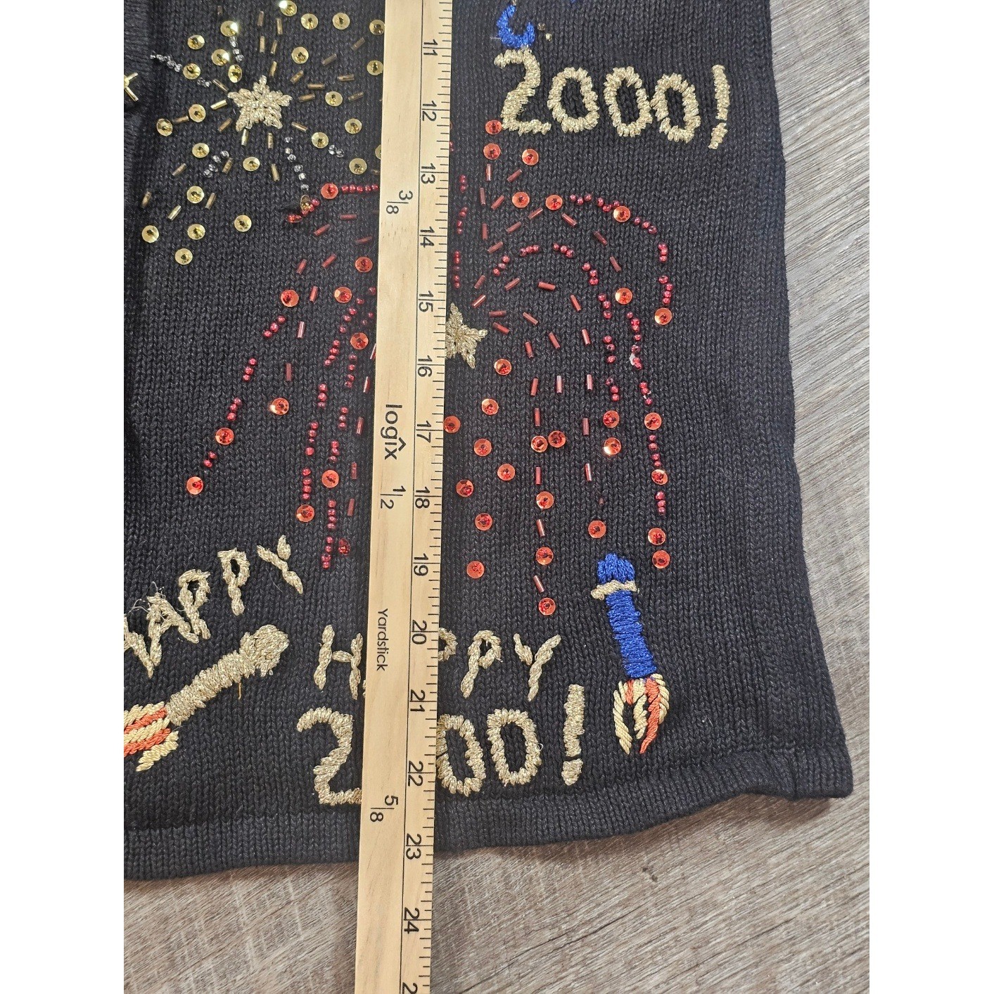 Vintage Y2K Happy 2000 Millennium Fireworks Cardigan Sweater Beaded Sequin Party