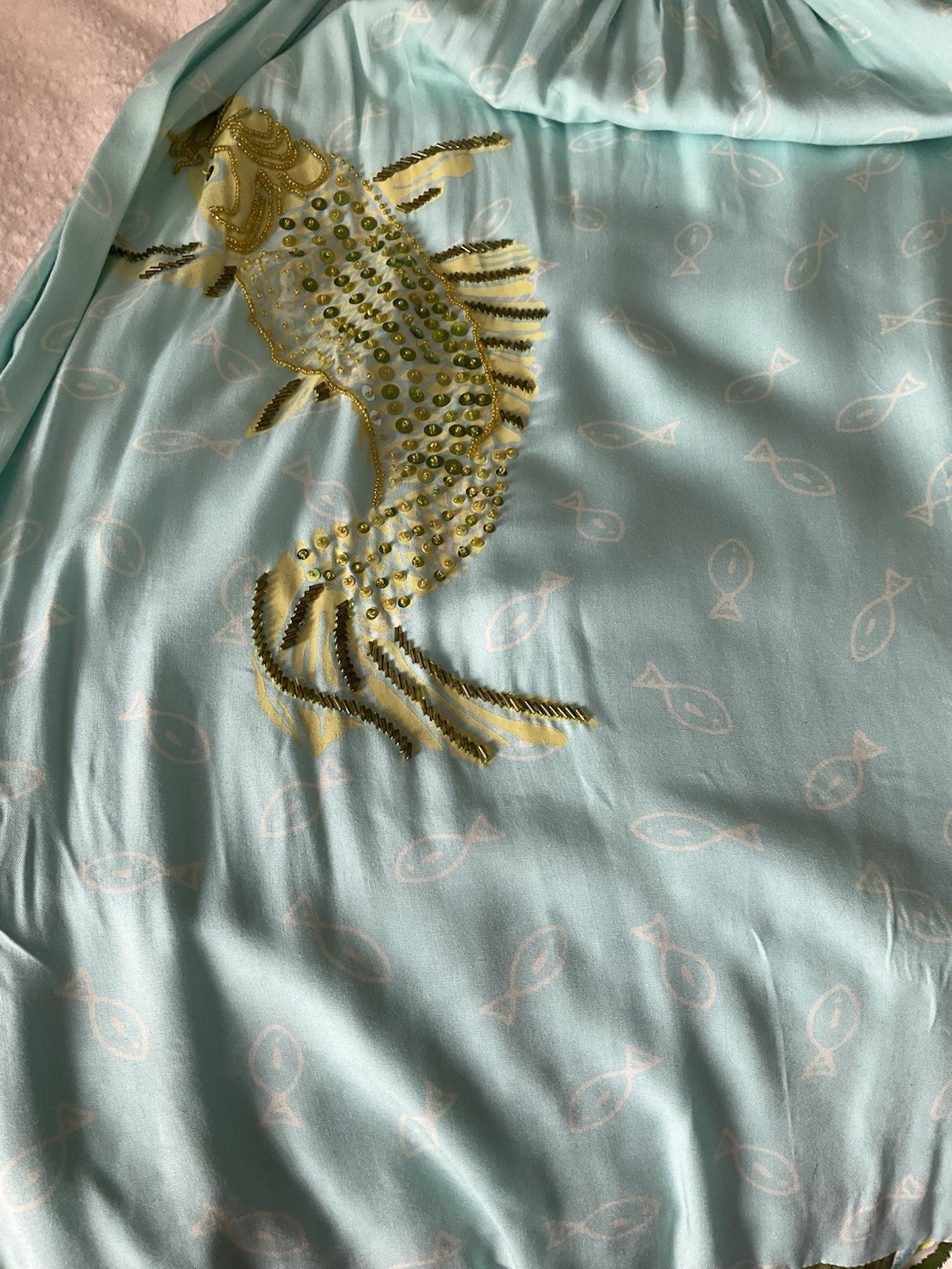 80s Vintage Artisan Sundress By Usindo, Indonesia, M, Green/Blue, Sequin Details