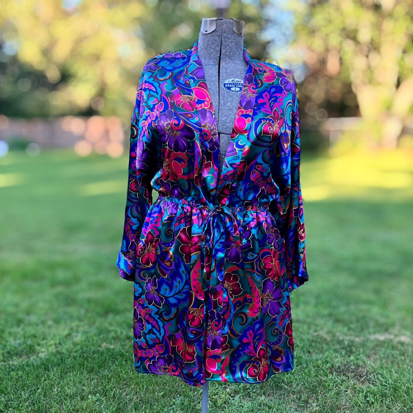 Vintage Victoria&rsquo;s Secret Floral Satin Gold Label Cover Up Robe Size P /S