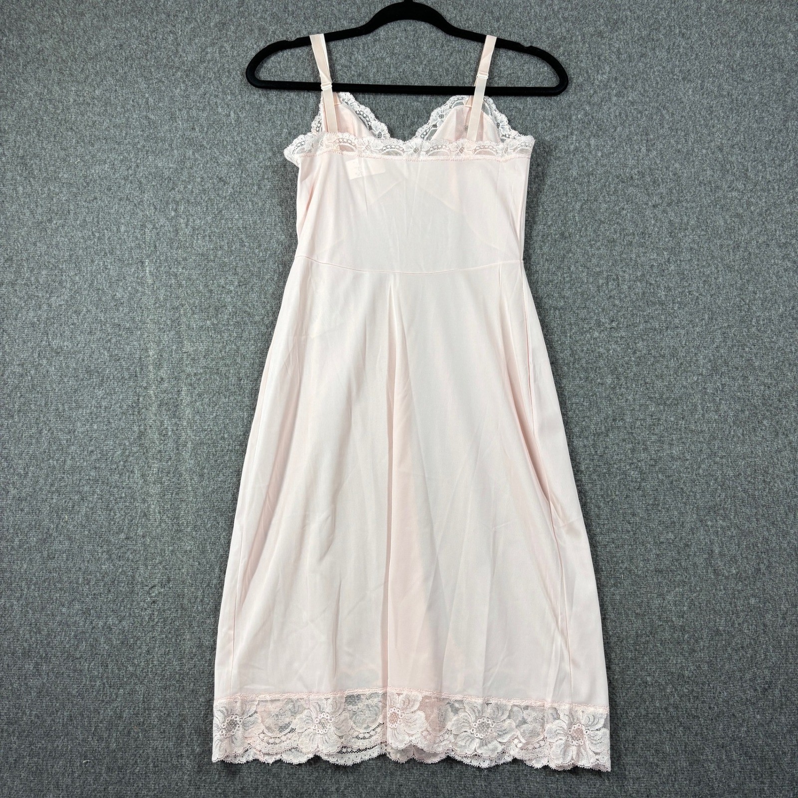 NWT Vintage Shadowline Pink Nylon Full Slip Floral Applique Size 32 Short