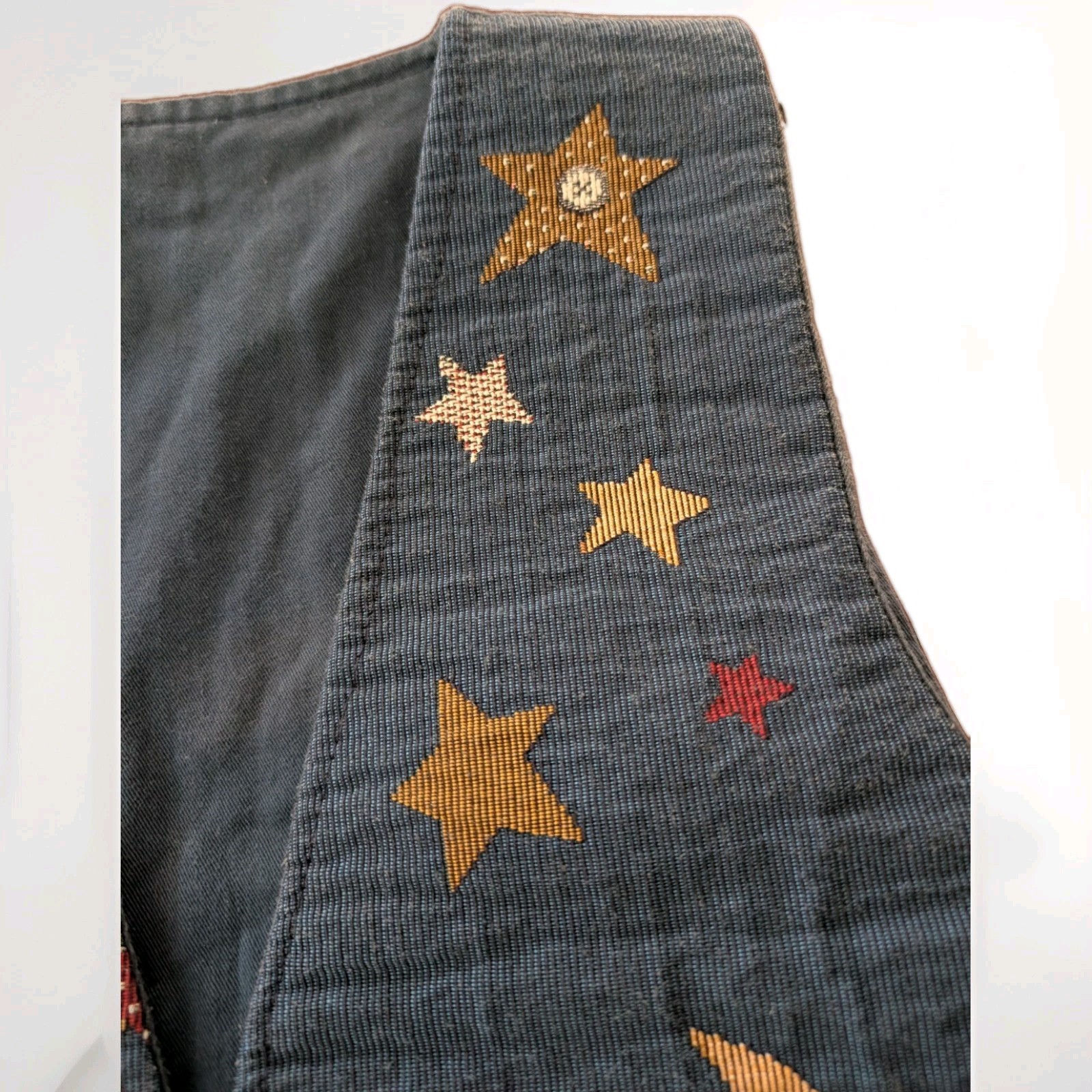 Vintage Vest Size L 90s Denim Blue Patchwork Christmas Angels Toggle Buttons
