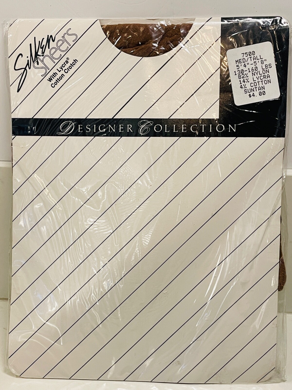NEW SILKEN SHEERS DESIGNER COLLECTION SUNTAN STRETCH NYLON PANTYHOSE*MED/TALL