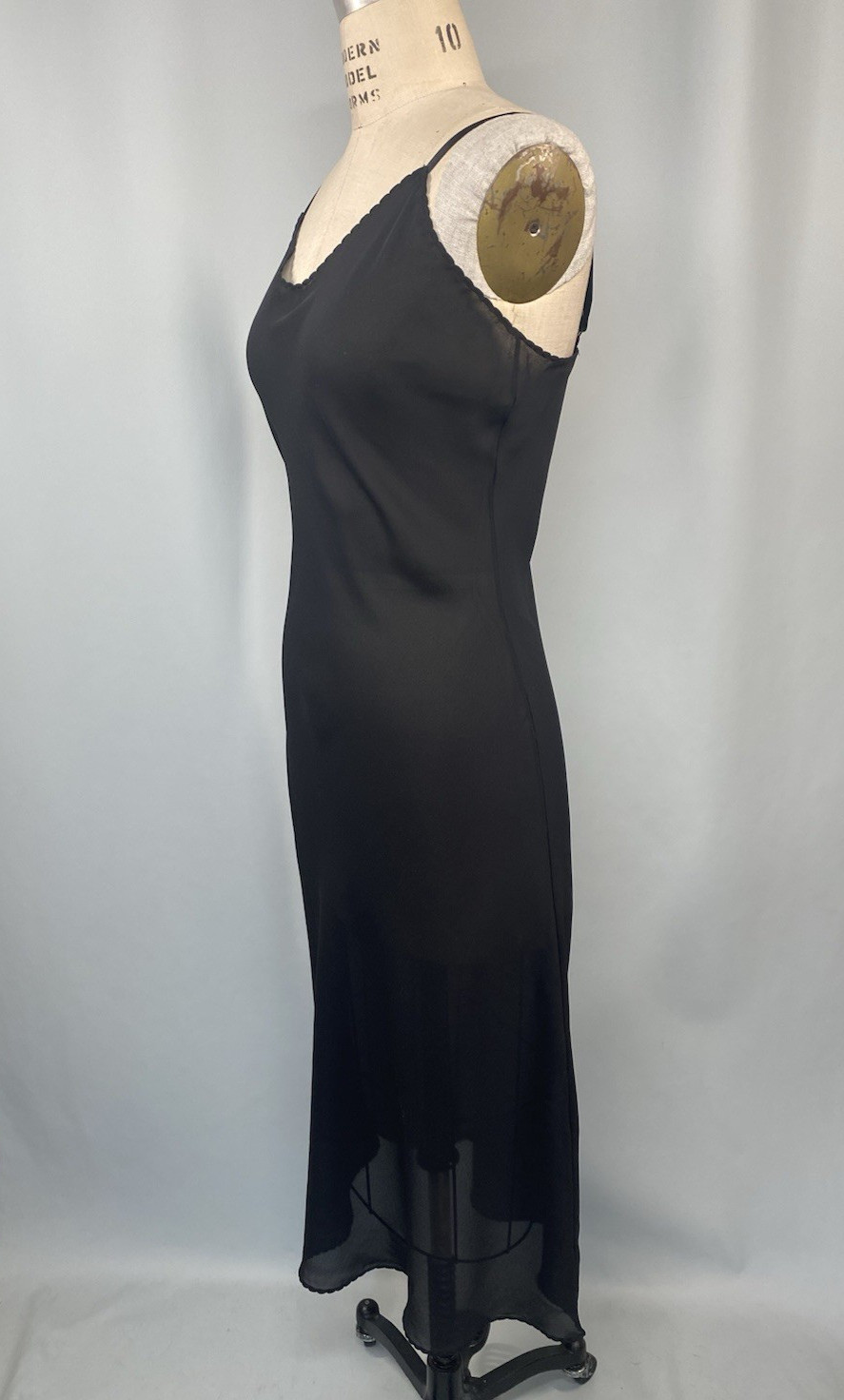 Vintage Full Slip SIZE MEDIUM black bias georgette classic sheer long goth sexy