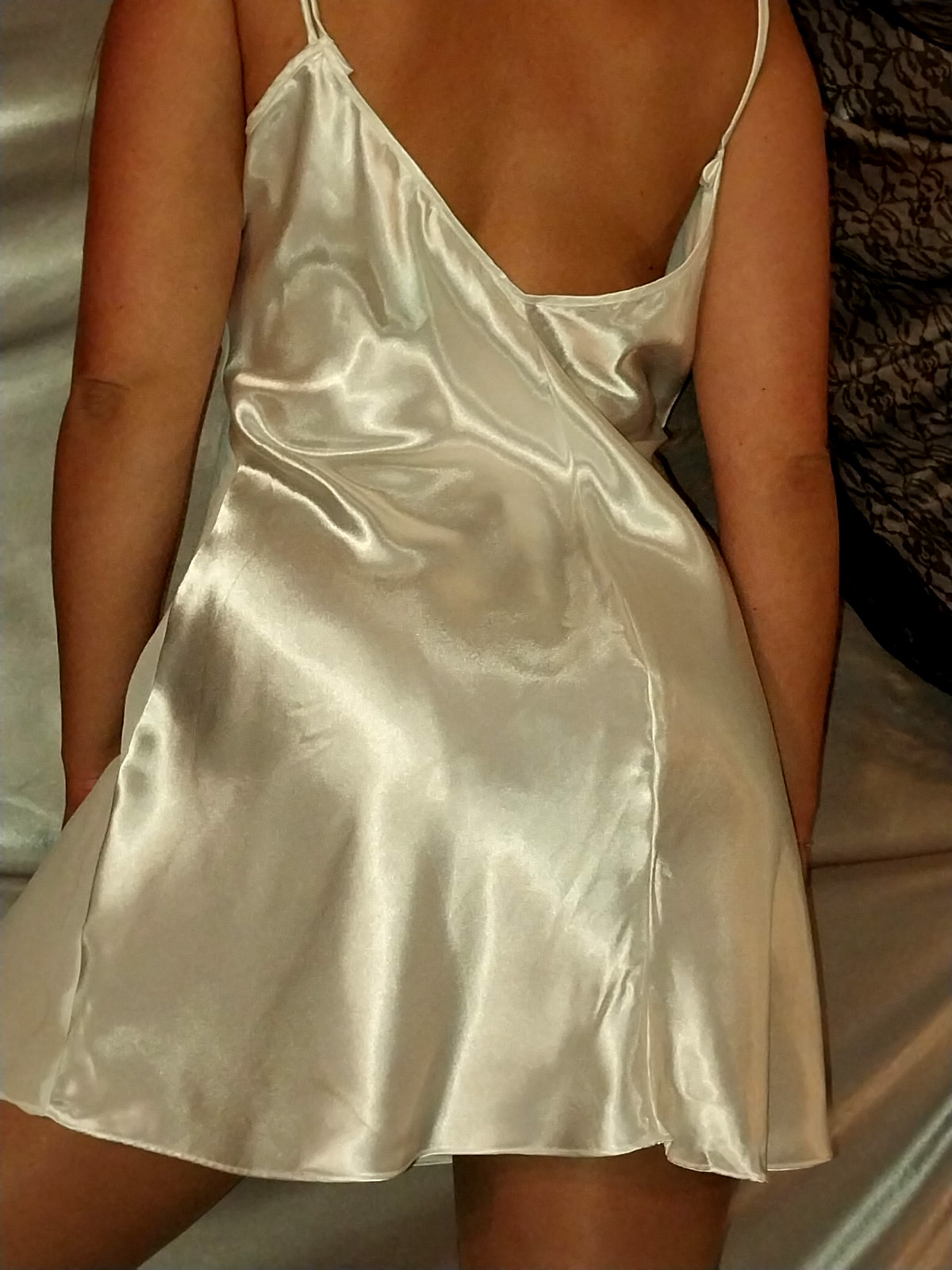 VTG SATIN LIQUID SHINY LUX BABYDOLL VENICE LACE BEADS BABY BLUE XL 44 46 CHIFFON