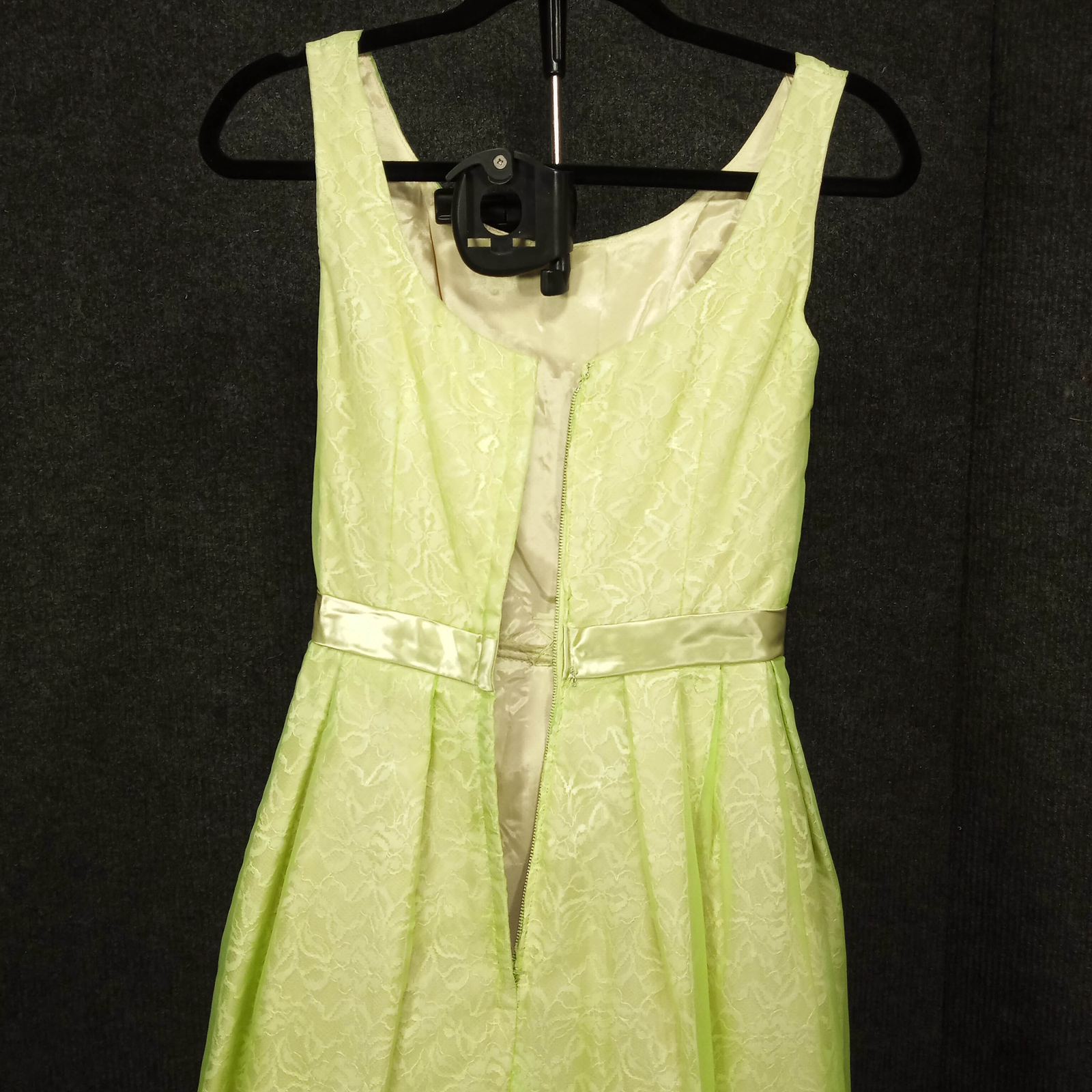 1950&rsquo;s Celery Chiffon Lace Column Gown