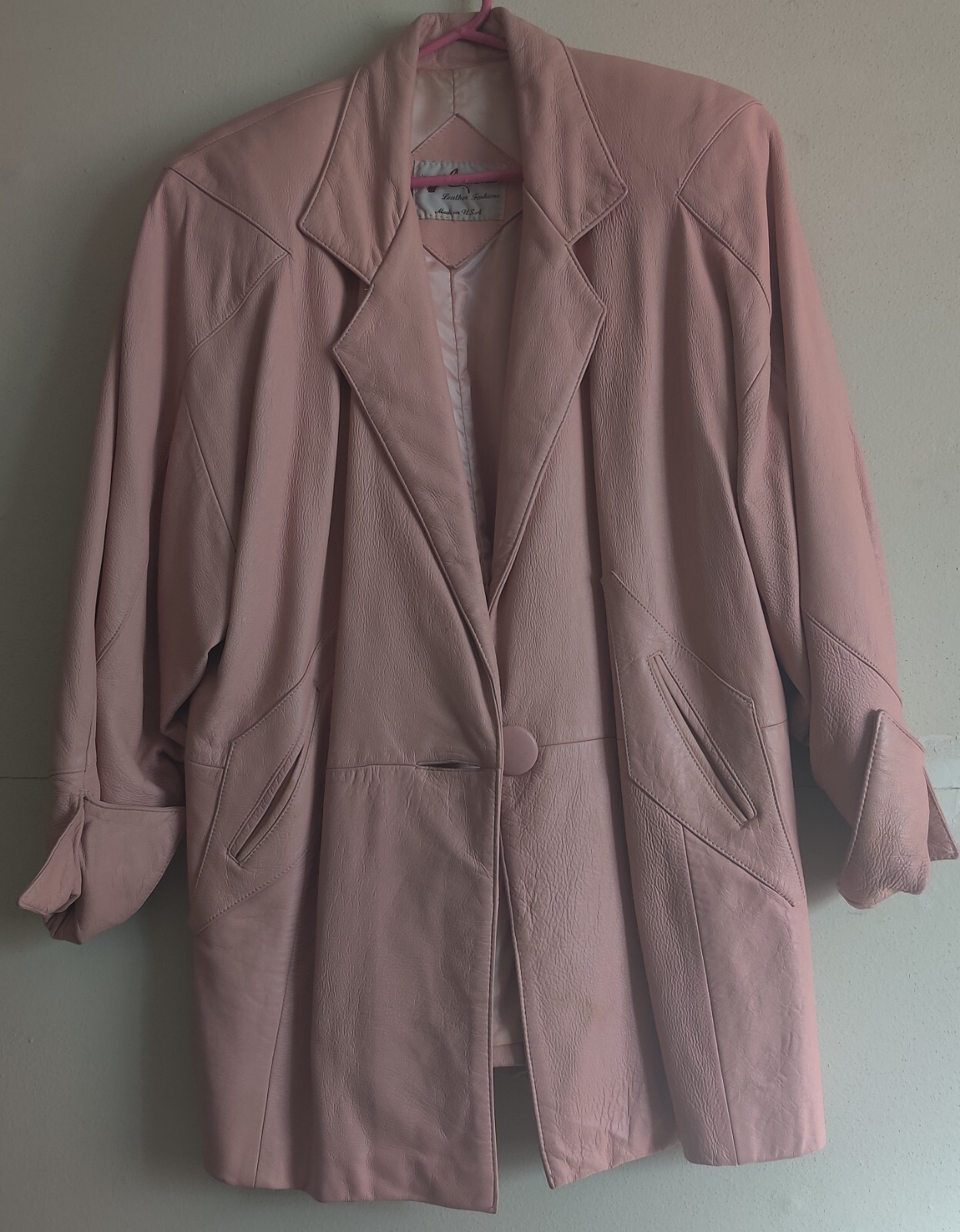 Continental Leather Fashions Pink Blazer Jacket & Skirt Set Large Vintage 1980s
