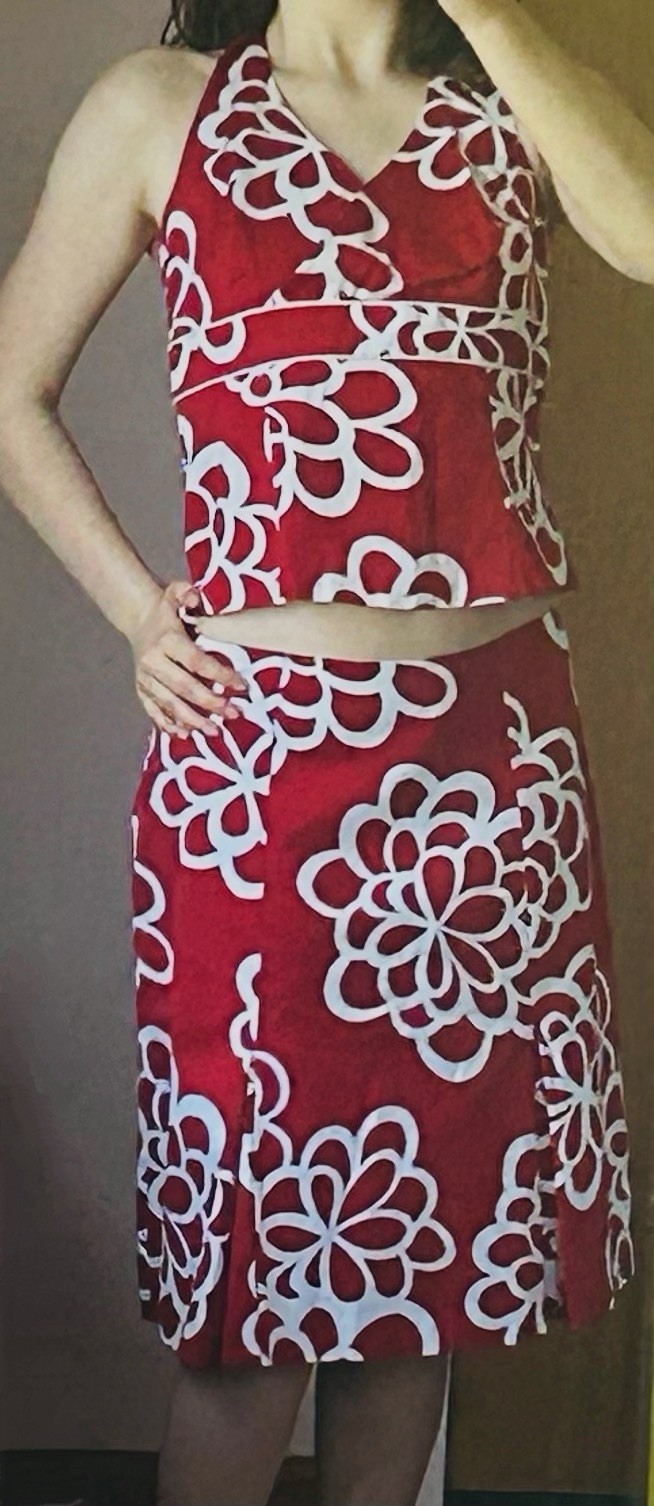 1990s-2000s Sangria Floral Print Matching Top And Skirt Set See Description