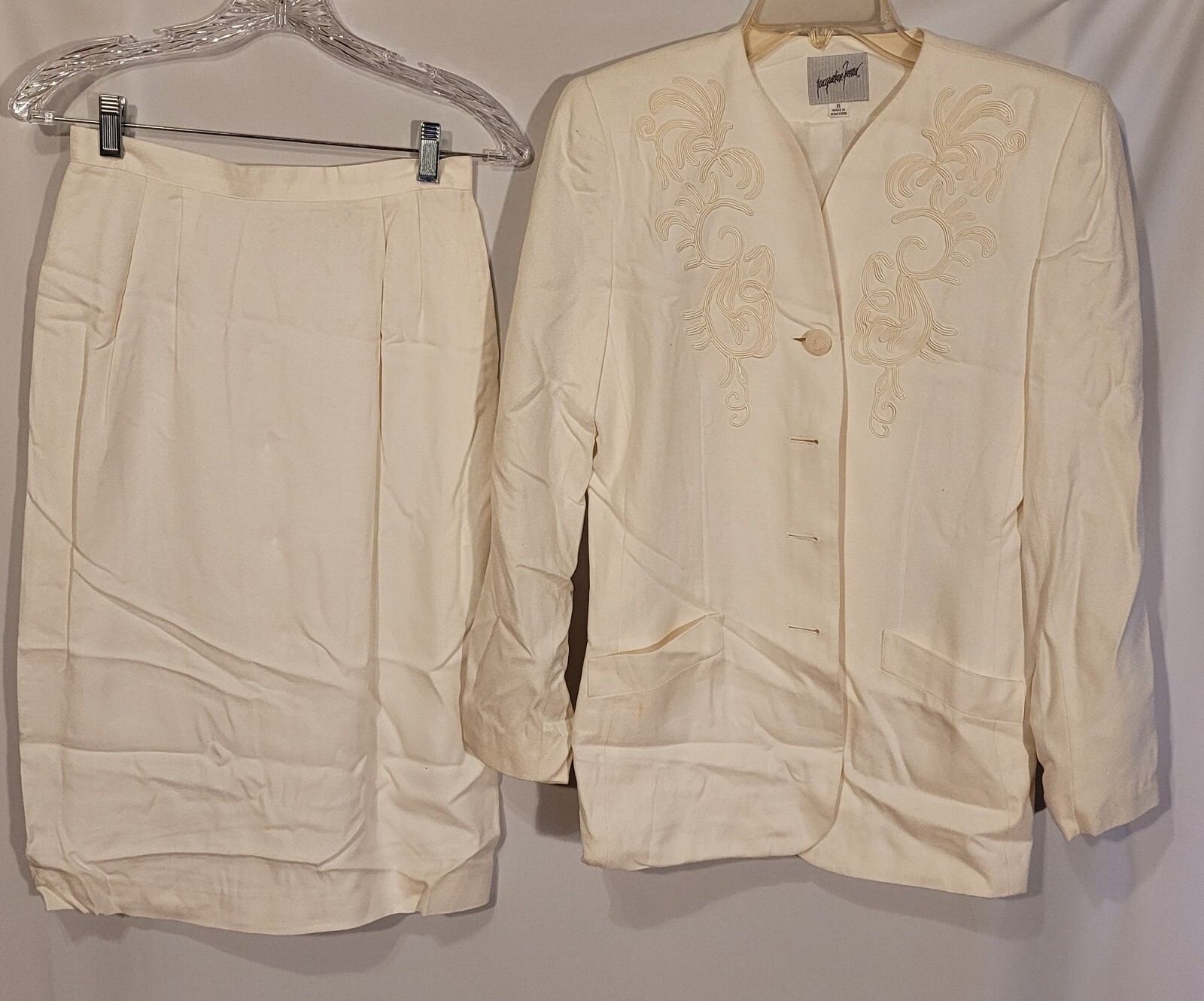 Vintage 90s Dress, White, 2pc Jacqueline Ferrar, Jacket Skirt, Size 6