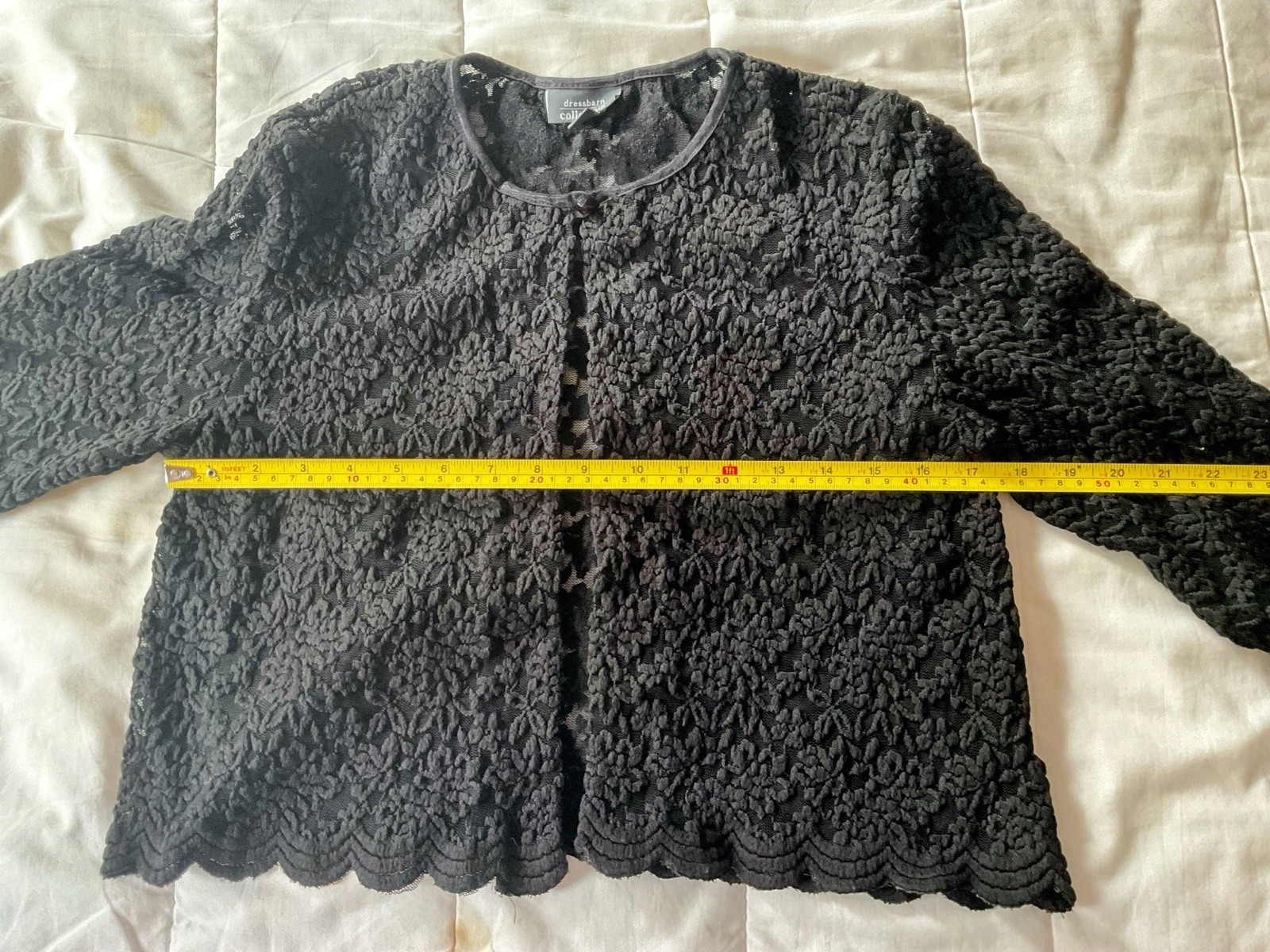 Dress Barn Lace Shrug Bolero Cardigan Black Sheer Scalloped Sexy Small Y2K VTG