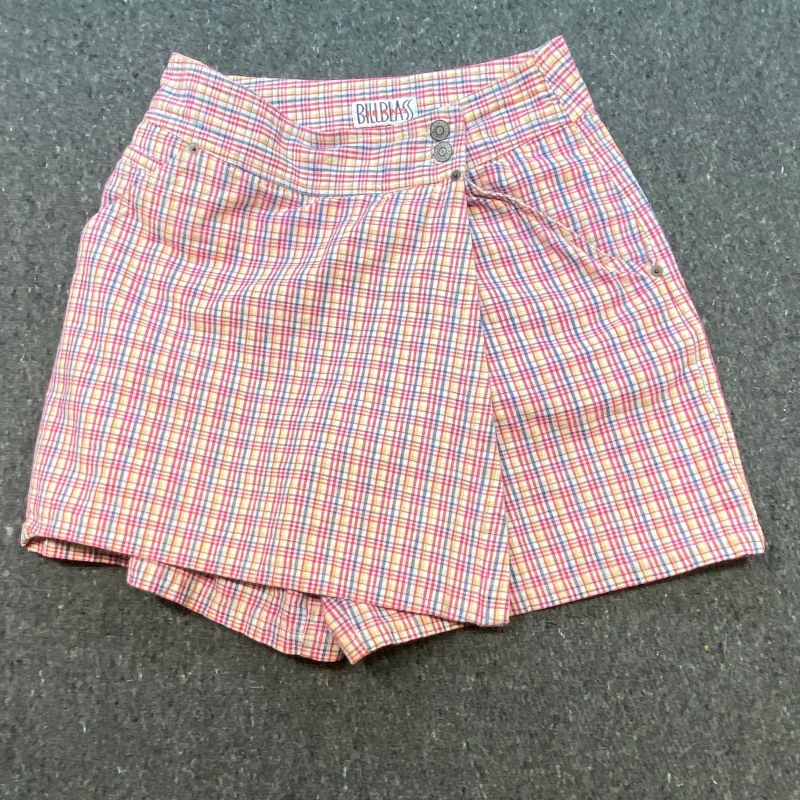 Bill Blass Vintage 90s Women 12 Multi Plaid Cotton Wrap Front Skort High Waisted