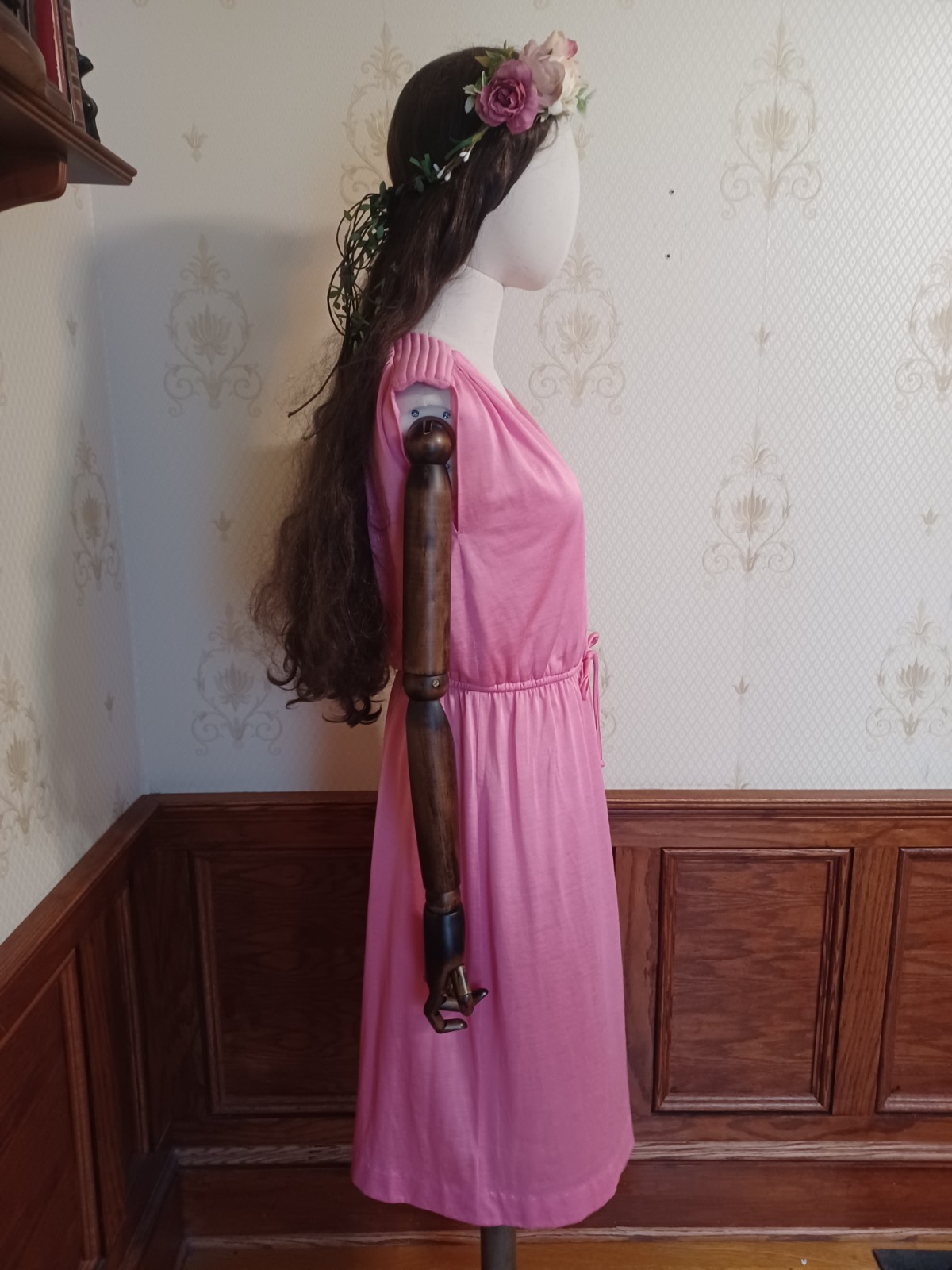 Vintage 1970s Vicky Vaughn Juniors Floaty Pink Disco Goddess Union-Made Dress