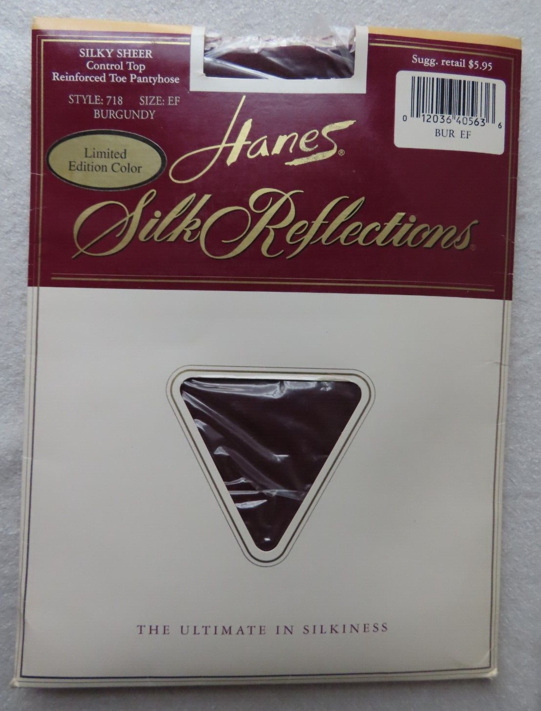 Hanes Silk Reflections Burgundy Reinforced Toe Pantyhose Vintage 1989 NOS EF
