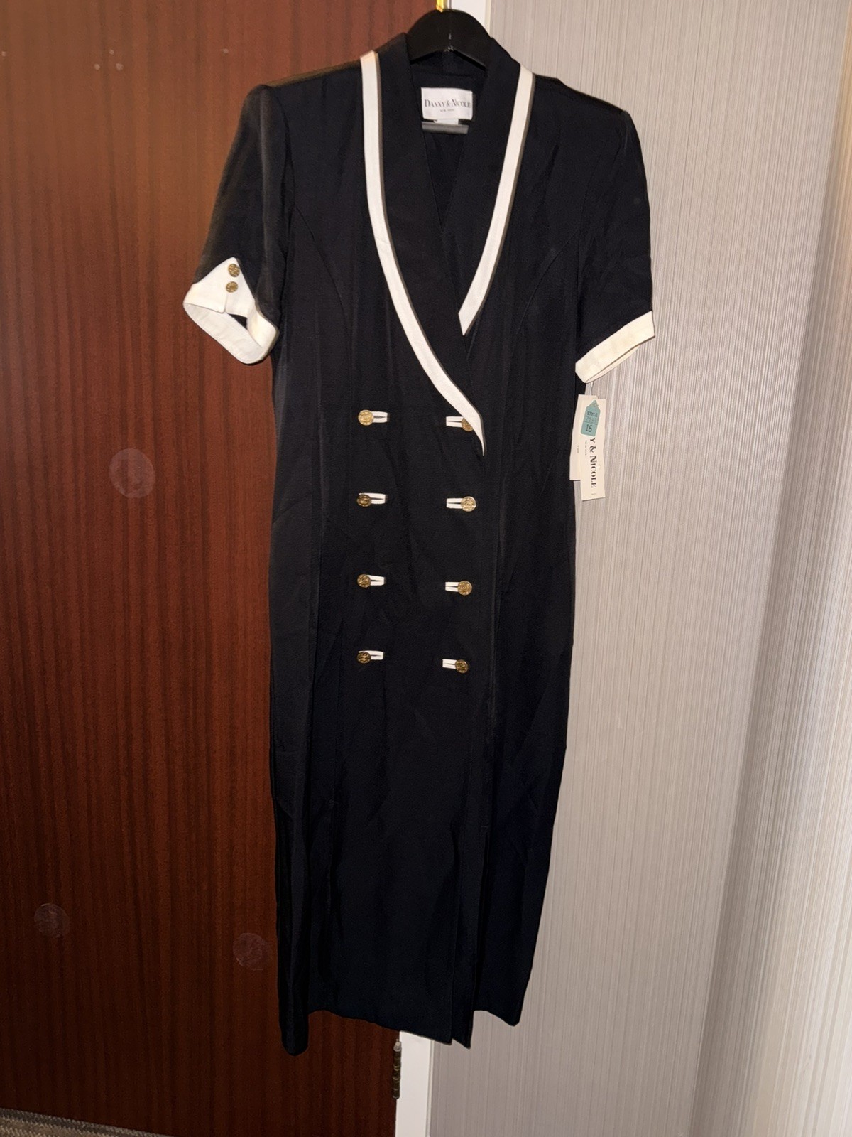 New VTG 80&rsquo;s Danny and Nicole Double Breasted Black White Blazer Suit Dress 10P