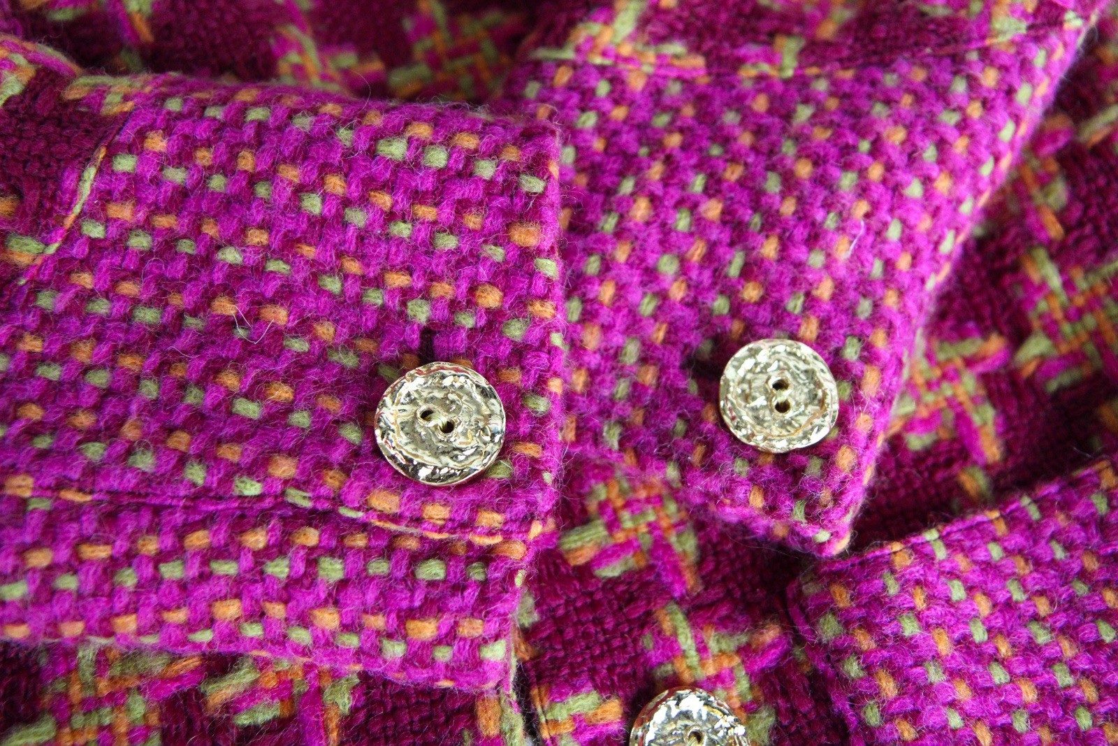 VTG 80’s CHRISTIAN LACROIX Red Tweed Gold Button Wool Blend Blazer Jacket Size 6