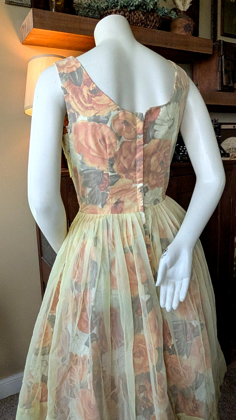 Vintage 50s Yellow Chiffon Prom Party Dress Tea Length 38” Bust (vintage 16)