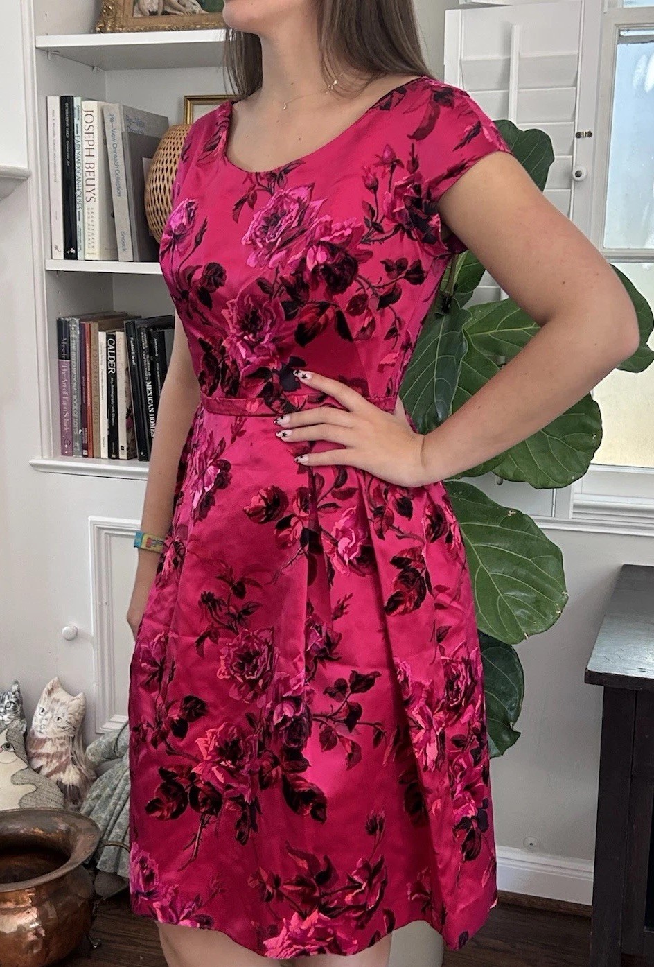 Gorgeous Vintage 50s Adele’s Silk Satin L Velvet Burn Out Dress