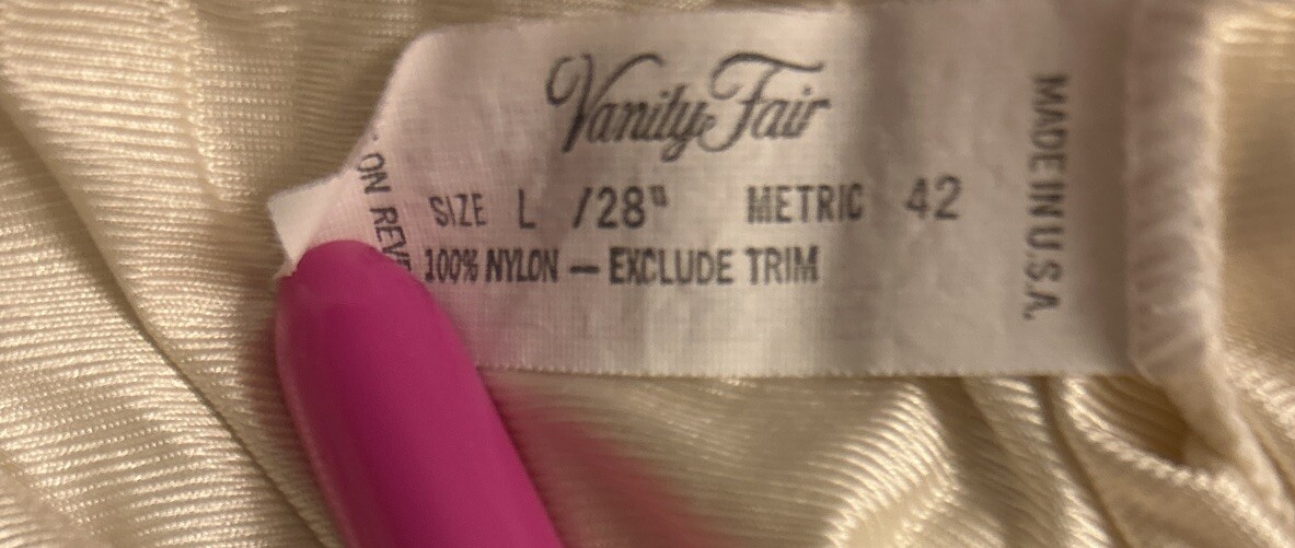 Vanity Fair Half Slip L Ivory Silky Lace Trim Modesty Lingerie 28 Inches Long