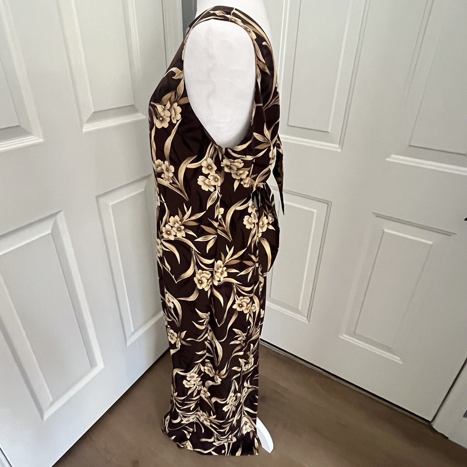 Vintage 90s Sunshine Starshine Brown Tropical Maxi Dress 14 Resort Beach Party