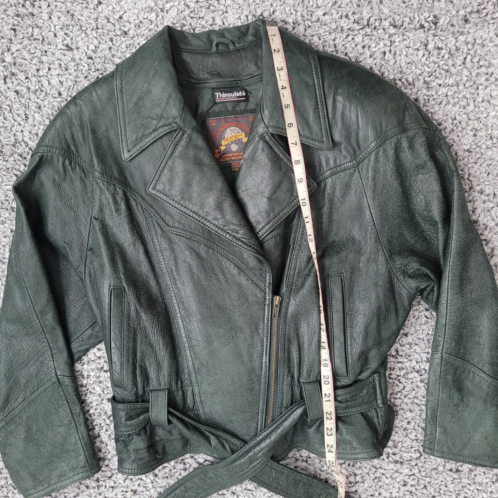 Vintage Adventure Bound Wilson&rsquo;s dark green leather bomber jacket thinsulate