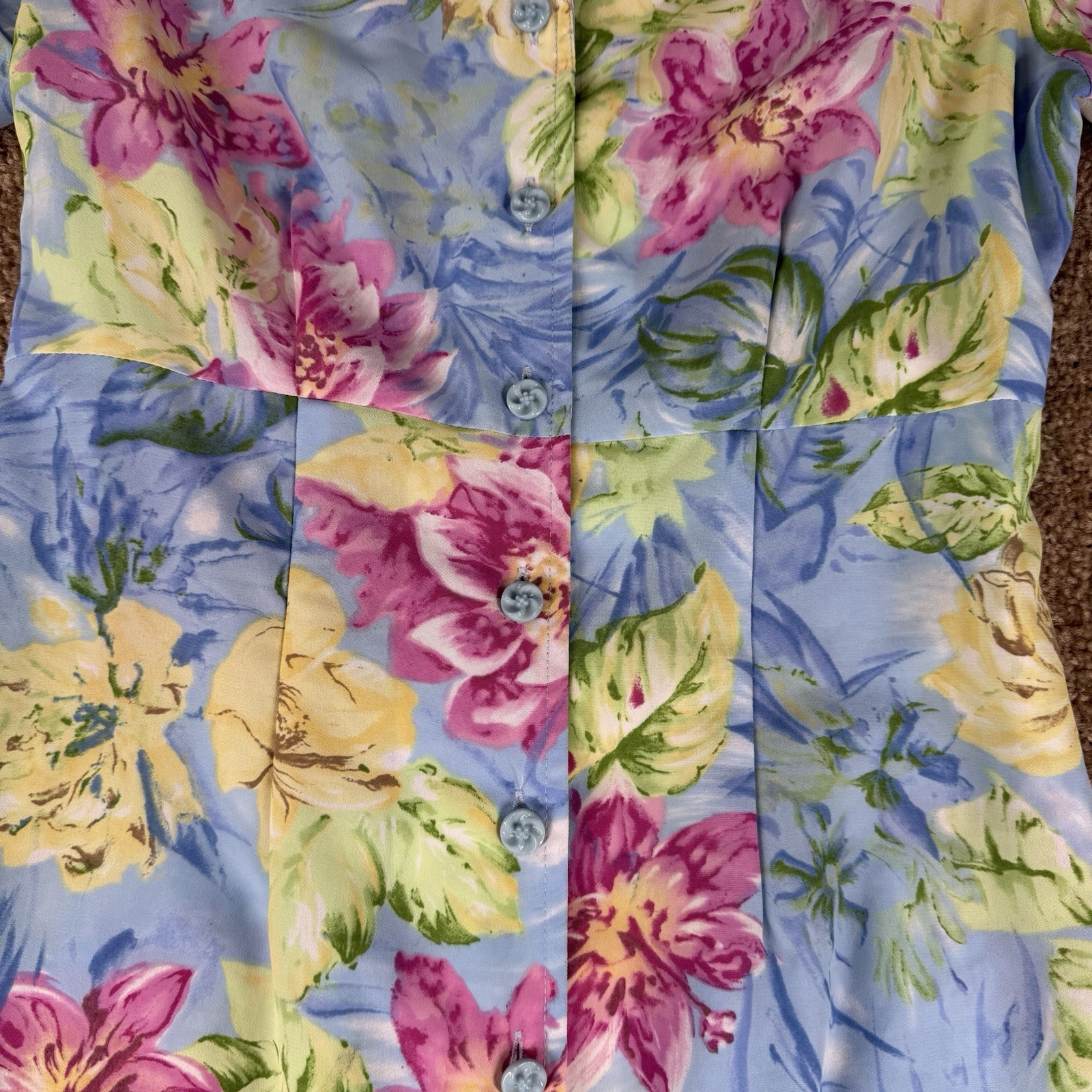 Vintage Joni Blair Blue Floral Button Up Dress Size 9/10