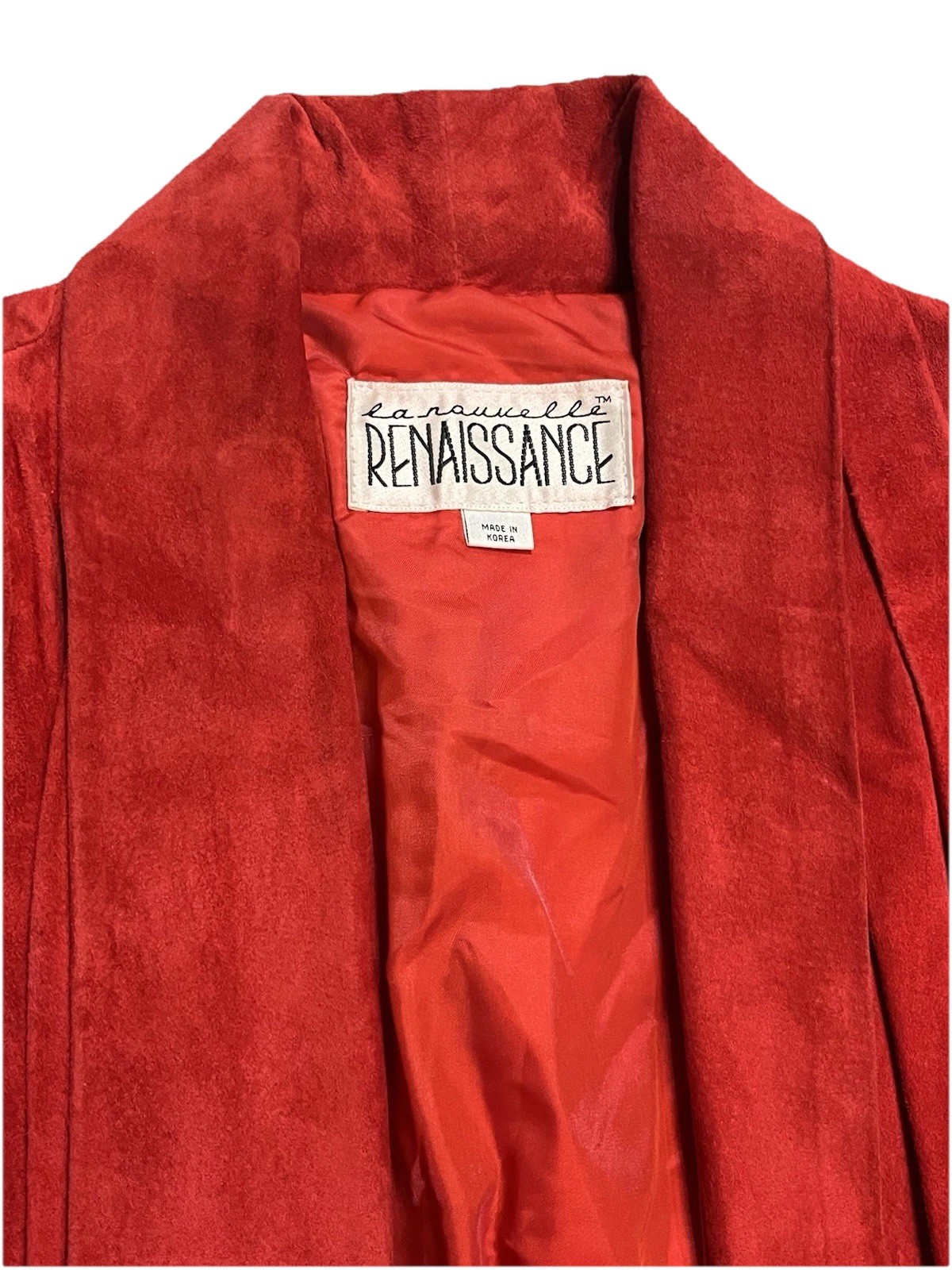 Vtg 80s 90s LaNouvelle Renaissance Women’s M Red Suede Leather Swing Coat Gen X