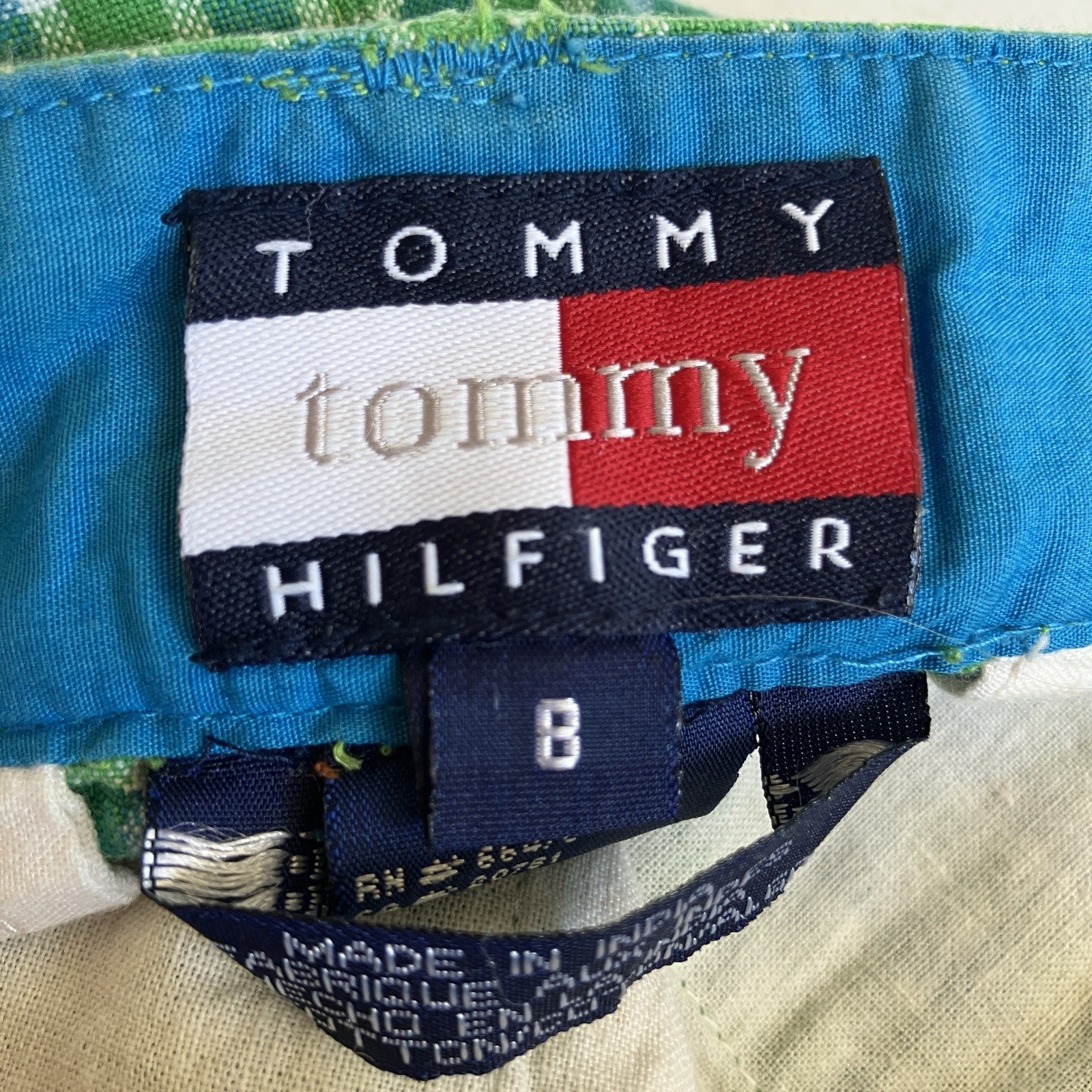 VTG Tommy Hilfiger SZ 8 Blue Green Tattersail High Waist Short Pleat Front Golf