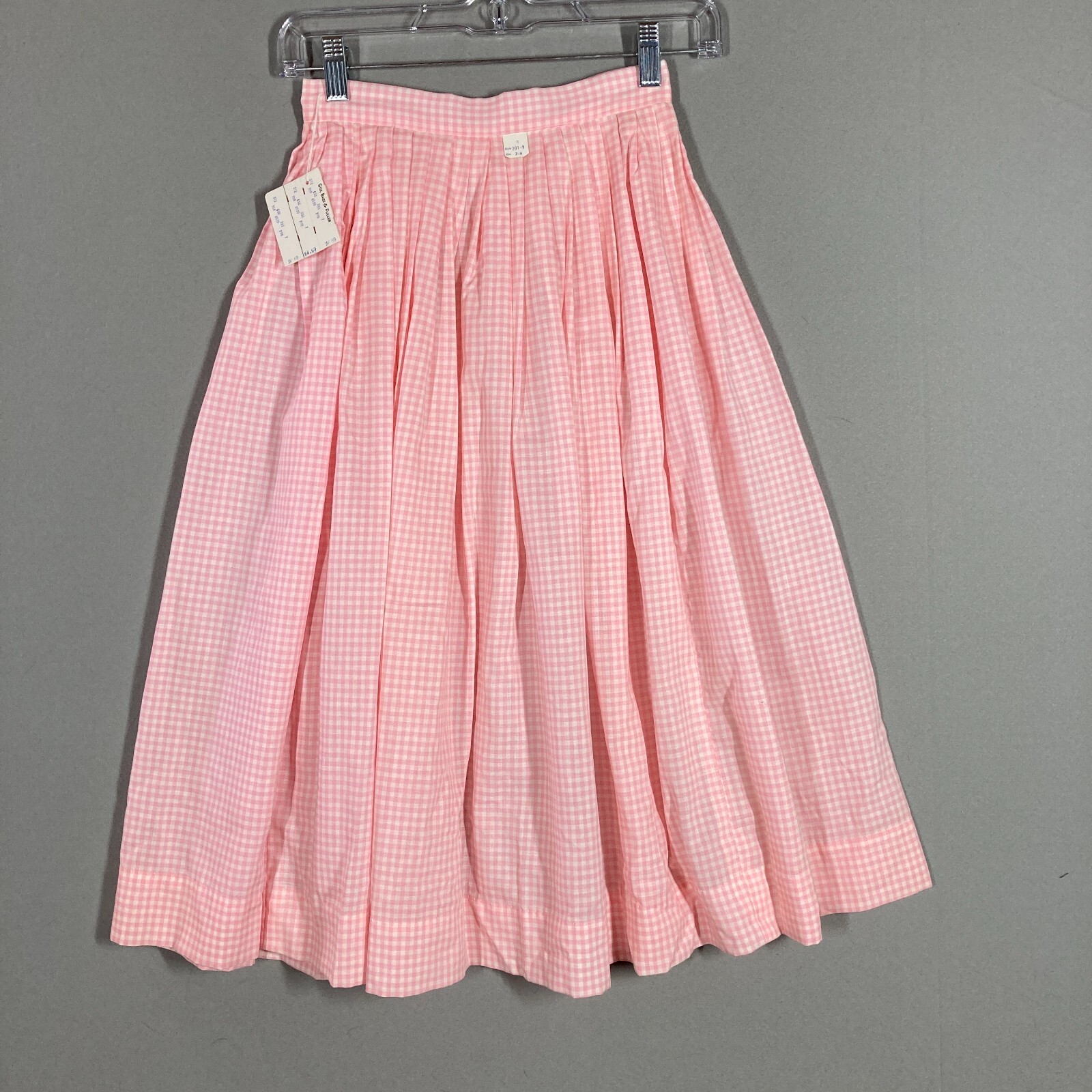 Vintage ARDEE CALIFORNIA Pink White Gingham Plaid Pleated Skirt NOS NWT 22&Prime; W