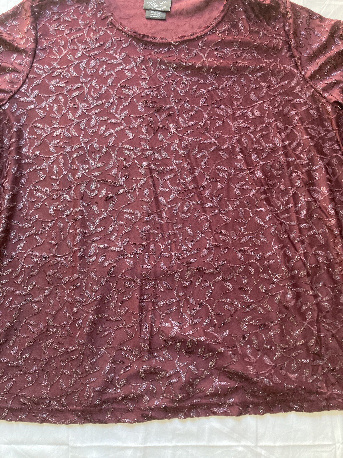 Vintage Women’s Kathie Lee Sparkling Pattern Maroon Blouse Top Size 26/28 3X