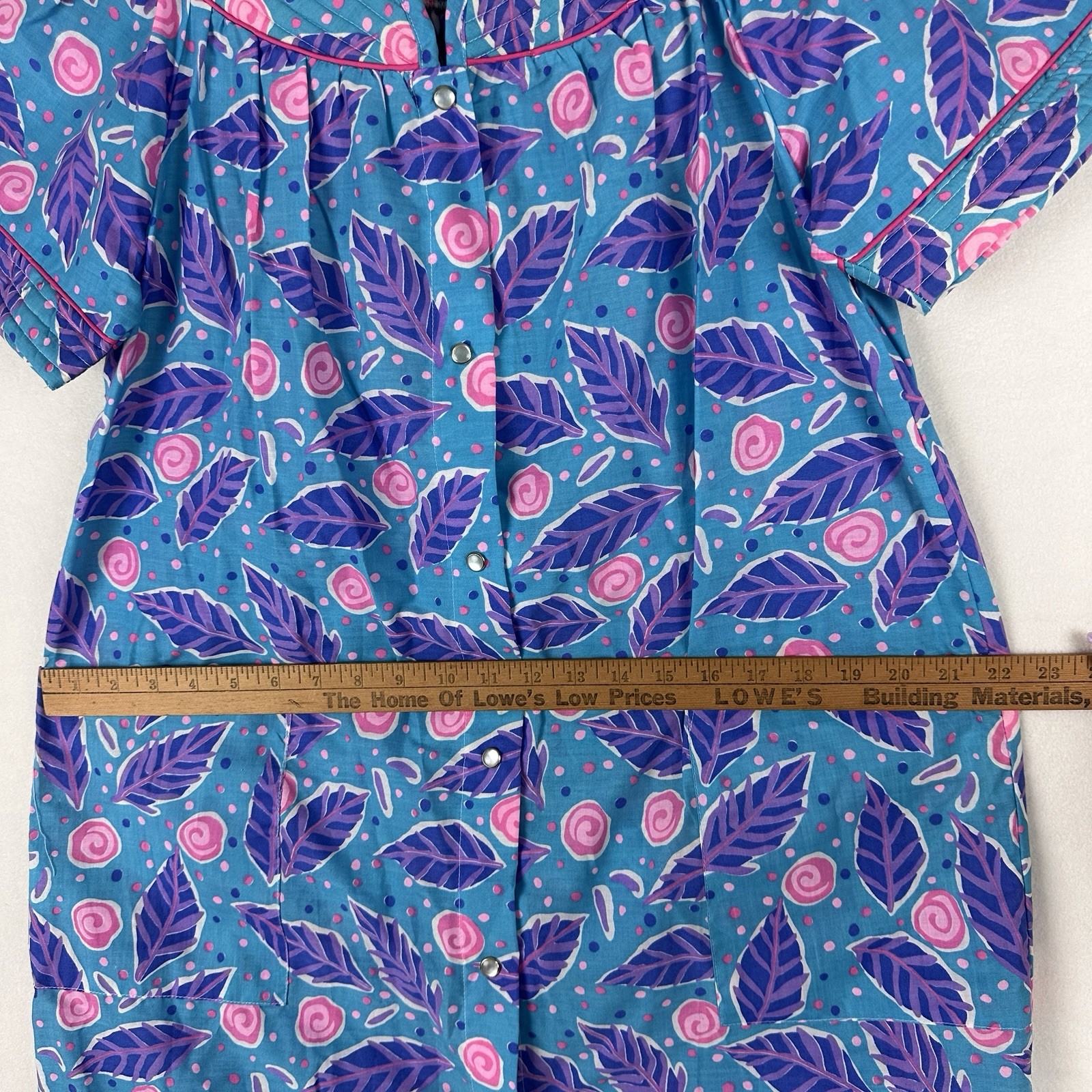 Vintage Court Street Floral House Dress Robe Snap Front Size M Pockets Bohemian