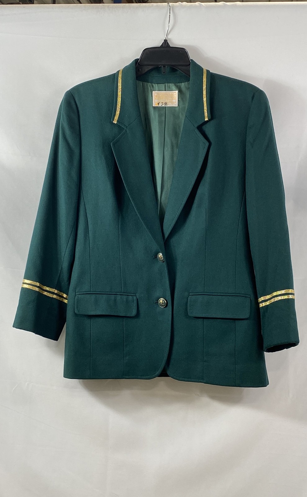 Vintage 80s Pendleton Forest Green Wool Blazer Gold Trim Military Jacket Sz 6