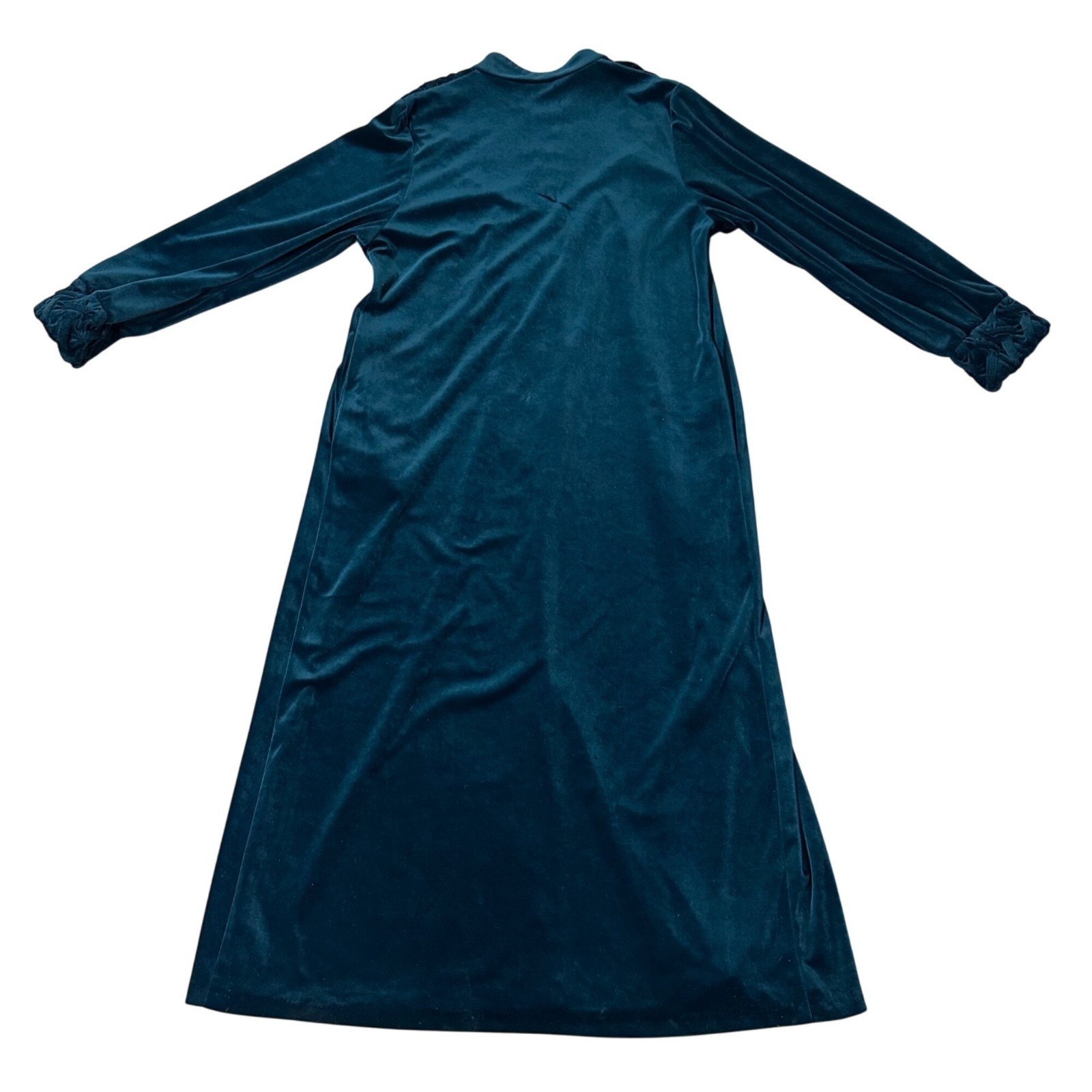 Vintage Nightgown Robe Duster Delicates Velvet Velour Dark Teal Long Medium