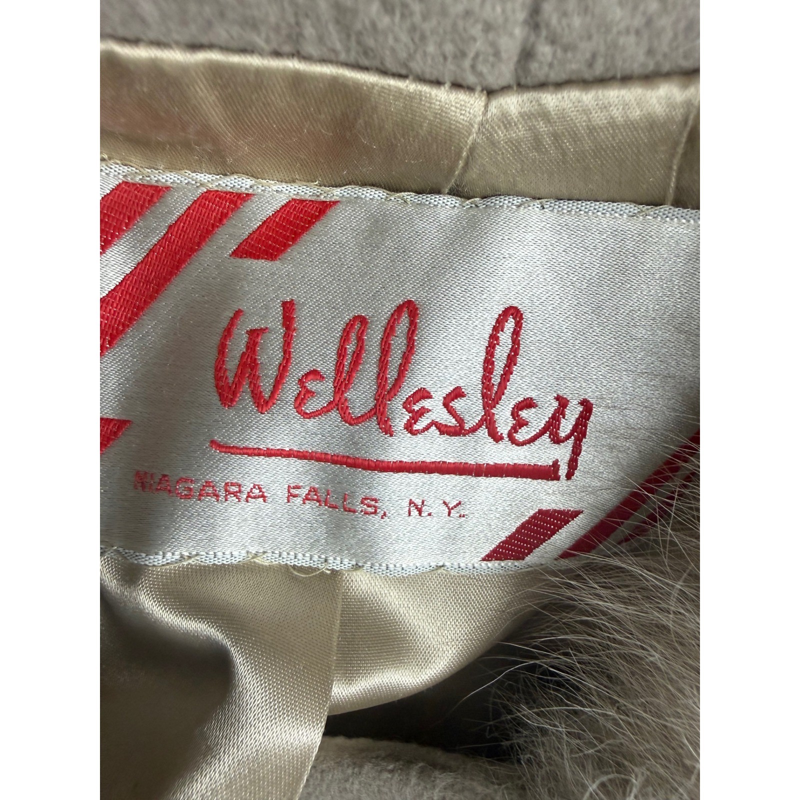 Vintage Wellesley Stevens Forstmann Wool Coat Faux Fur Collar Beige Long Jacket