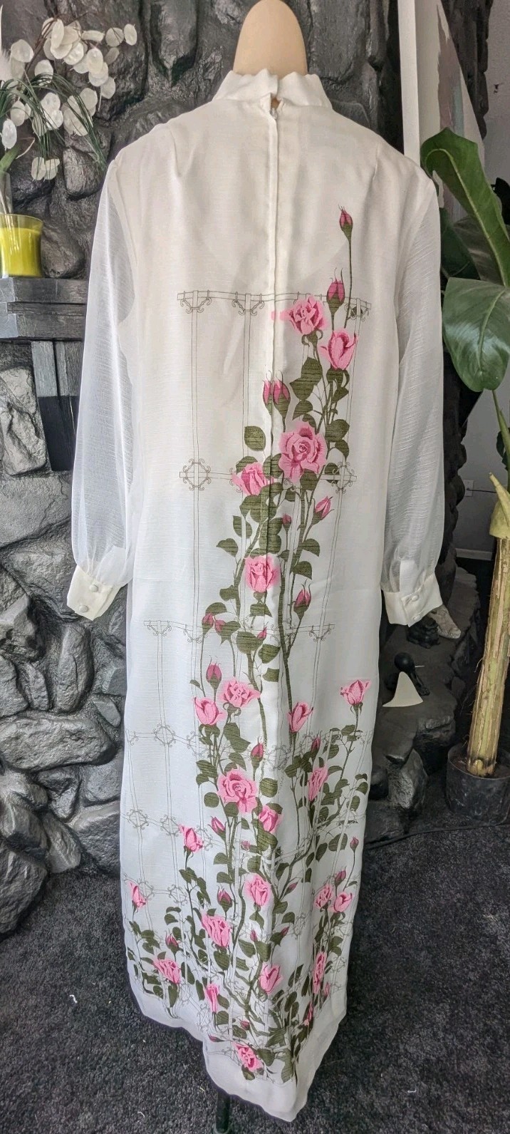 Vtg Alfred Shaheen Calif Hawaii Dress Kaftan Pink Sz 14/L Signed Sheer Sleeves